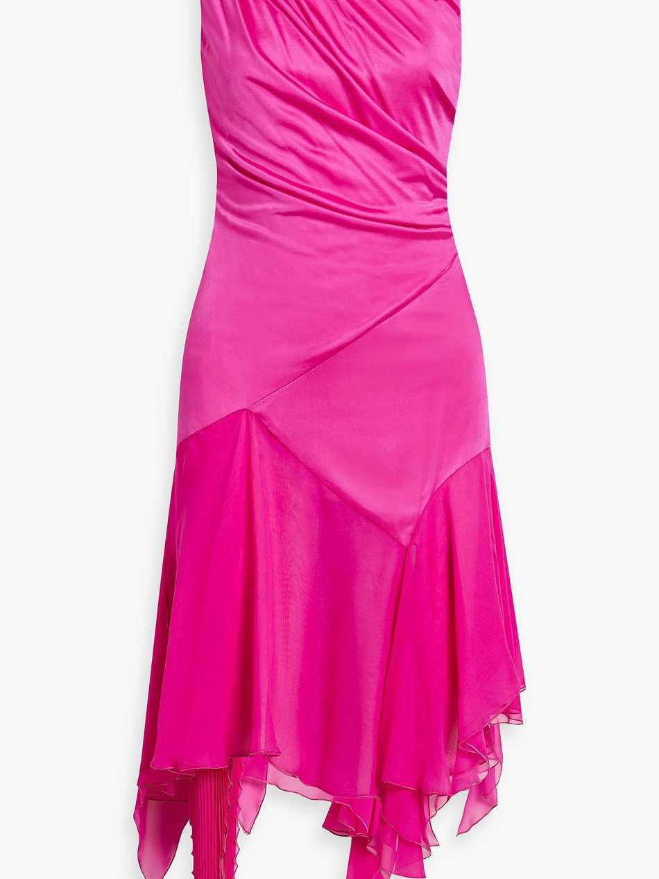 chiffon-paneled draped jersey midi dress