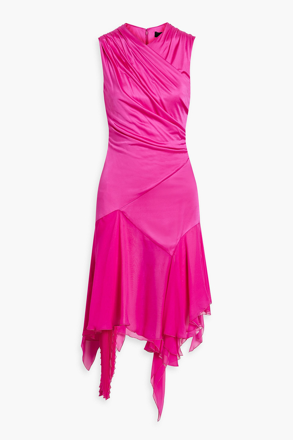 Shop Versace Chiffon-paneled Draped Jersey Midi Dress In Bright Pink