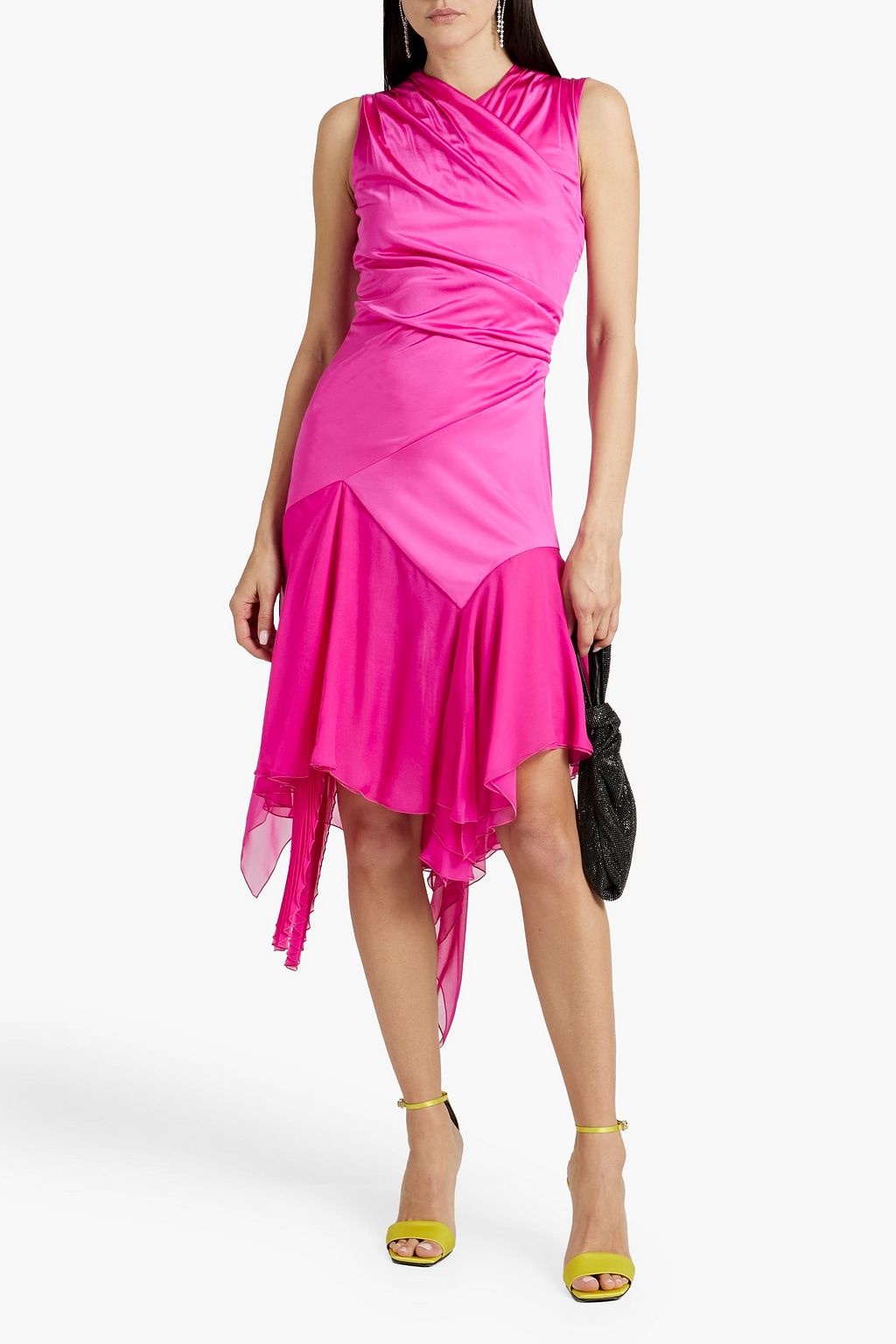 VERSACE Chiffon-paneled draped jersey midi dress