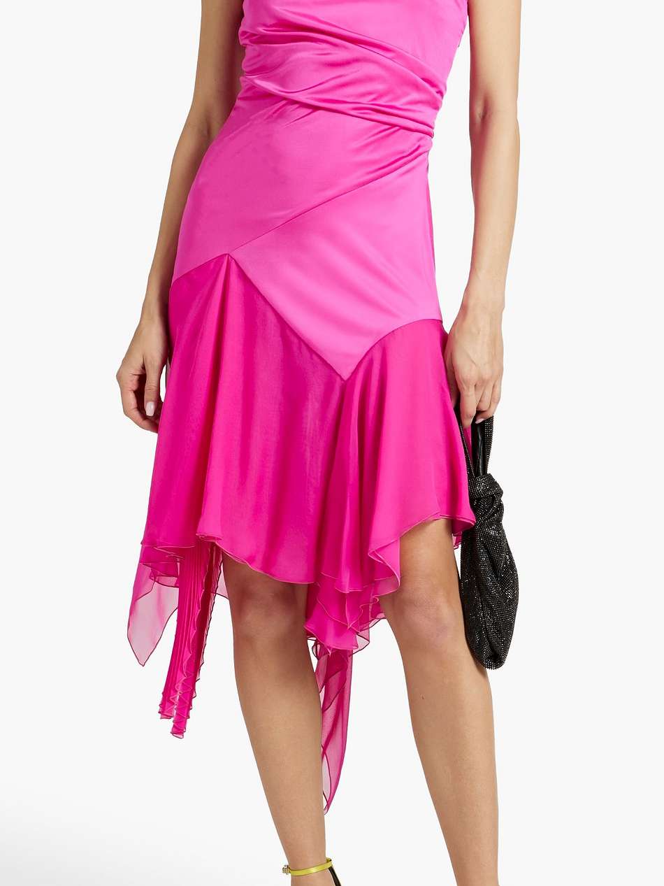 chiffon-paneled draped jersey midi dress