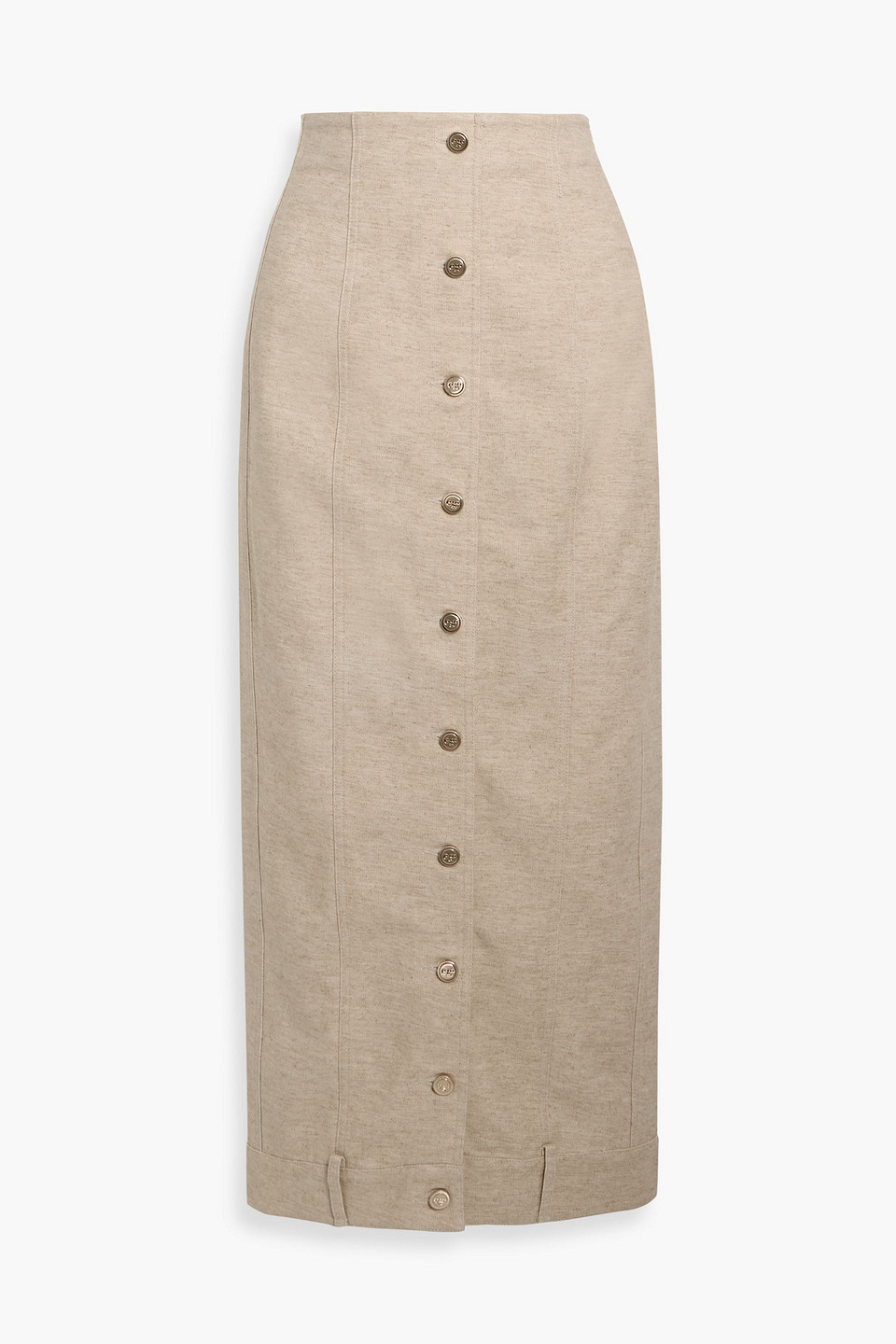 cult gaia - lua cotton and linen-blend twill midi skirt - neutral - us 0