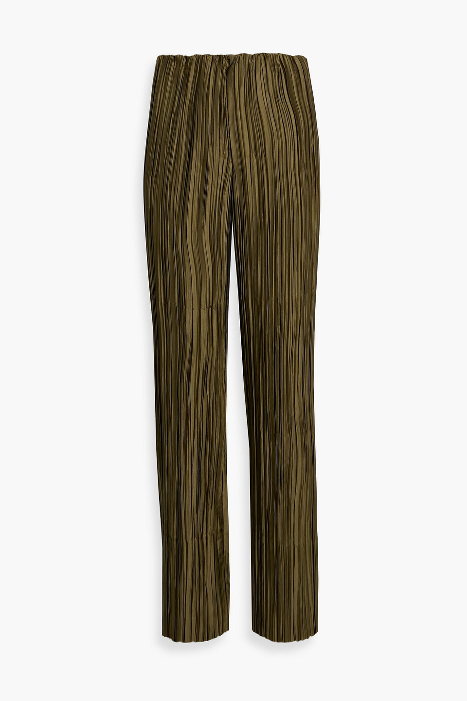 Cult Gaia Stacie Plissé-satin Straight-leg Pants In Green