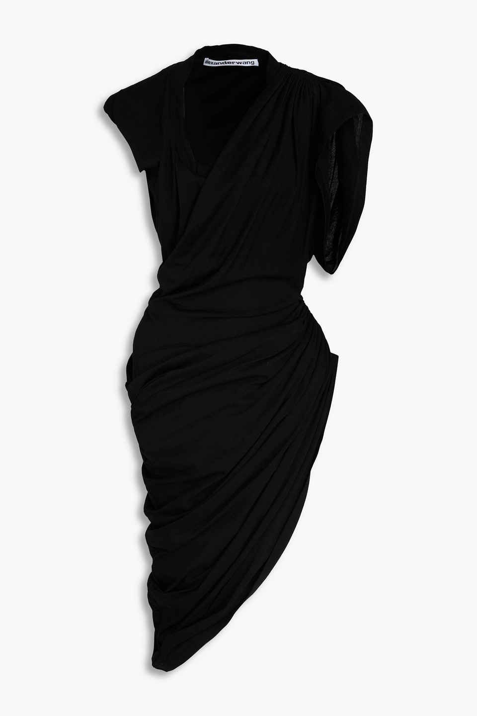 Alexander Wang Asymmetric Draped Cotton-jersey Midi Dress In Black