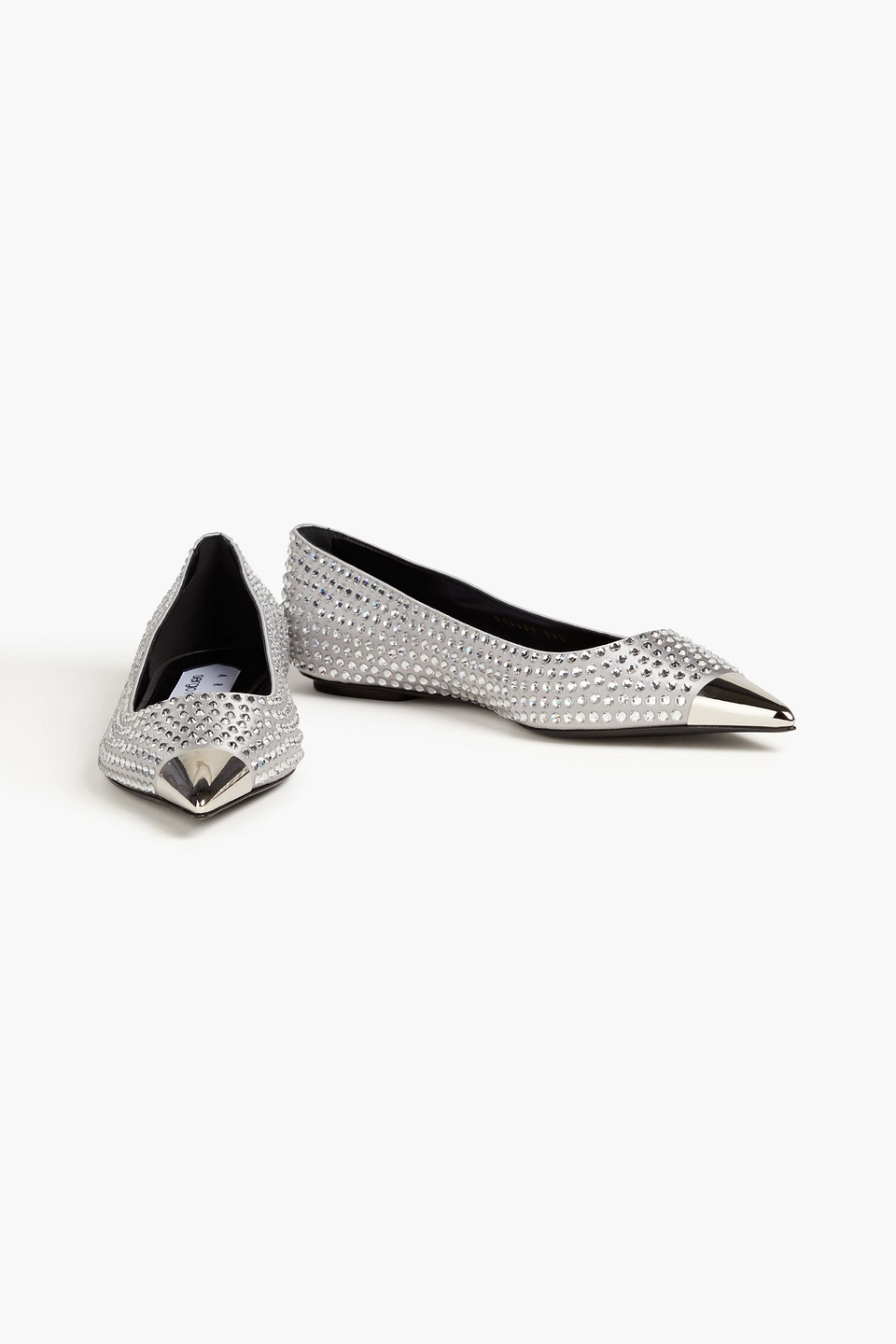 Sergio Rossi Dagger Crystal-embellished Satin Point-toe Flats In Silver
