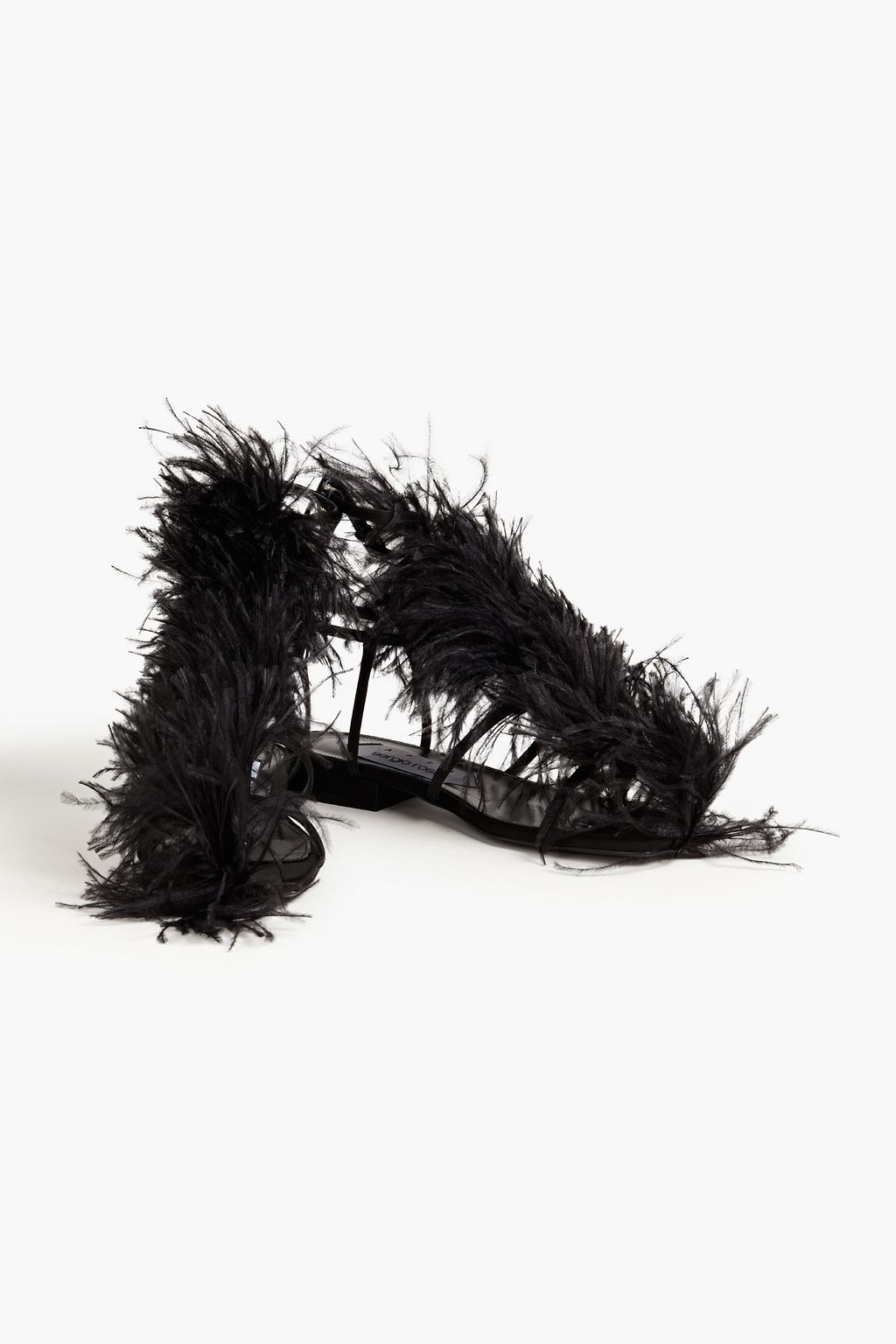 AREA X SERGIO ROSSI Sandalen aus Satin mit Federn