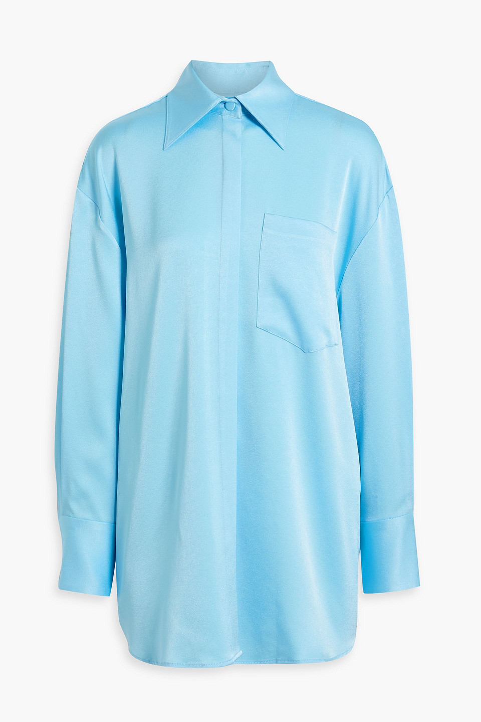 Alex Perry Lovell Oversized Satin-crepe Shirt In Bleu