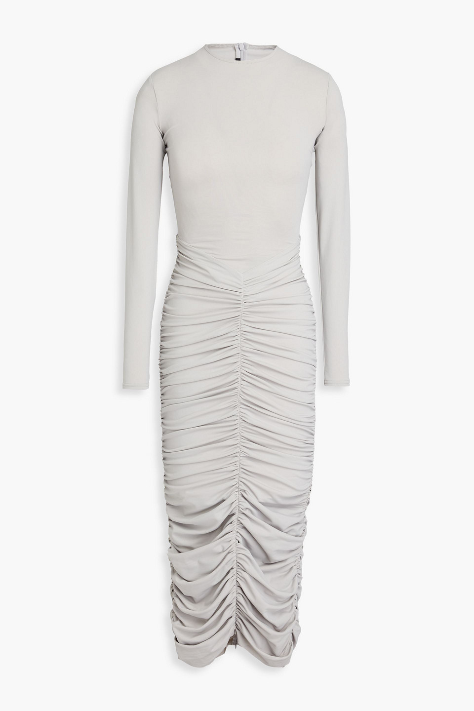 Alex Perry Presley Ruched Stretch-jersey Midi Dress In Hellgrau