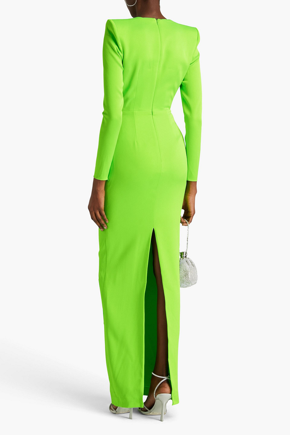 Shop Alex Perry Draped Neon Satin-crepe Gown In Bright Green