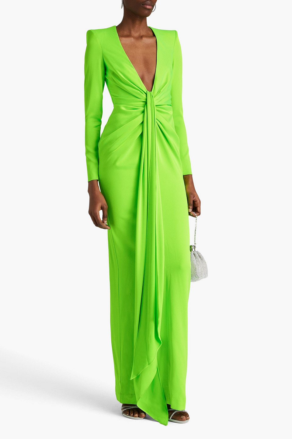 Shop Alex Perry Draped Neon Satin-crepe Gown In Bright Green