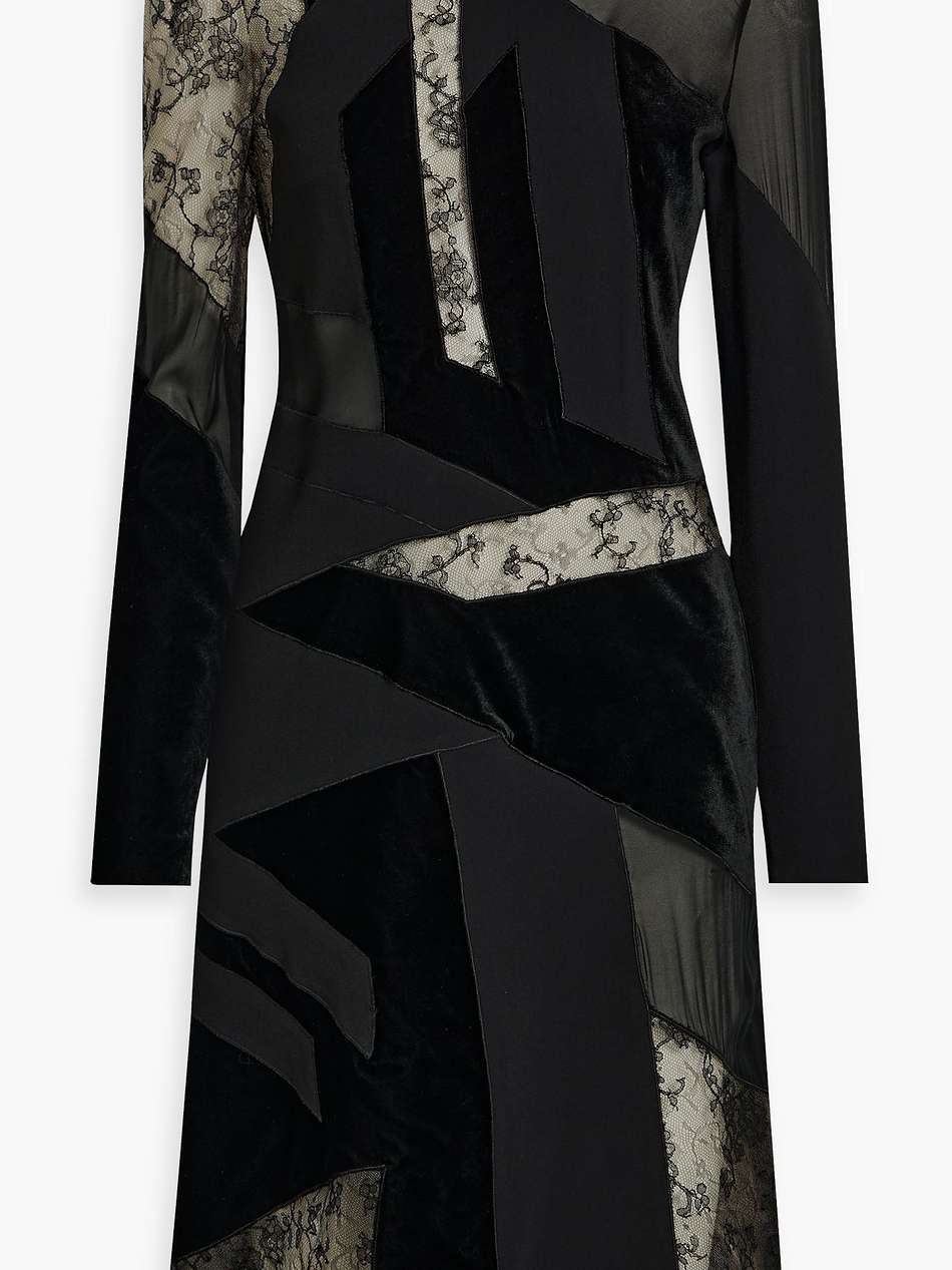 silk-blend crepe, lace and velvet dress