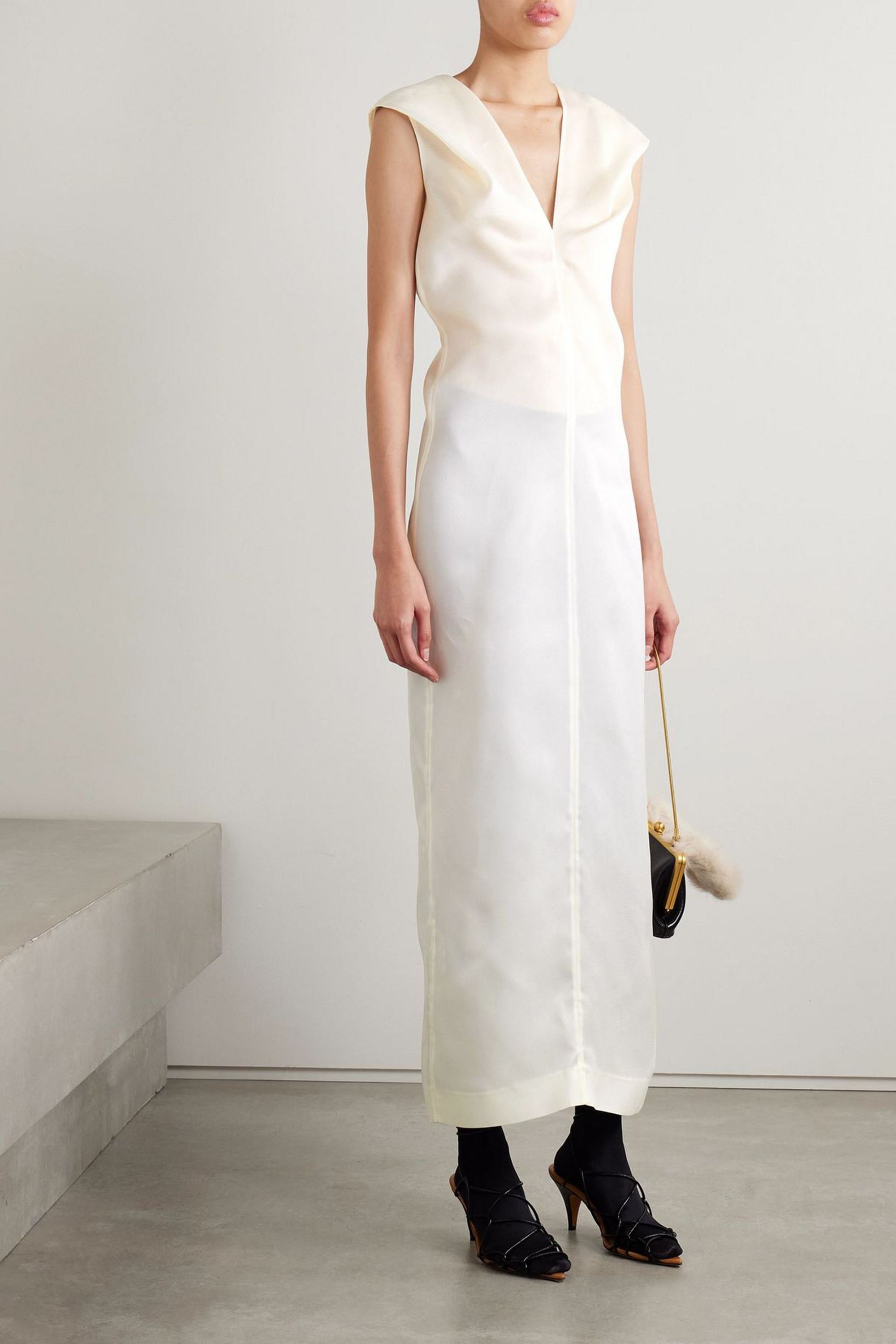 KHAITE Ima gathered silk-gazar midi dress