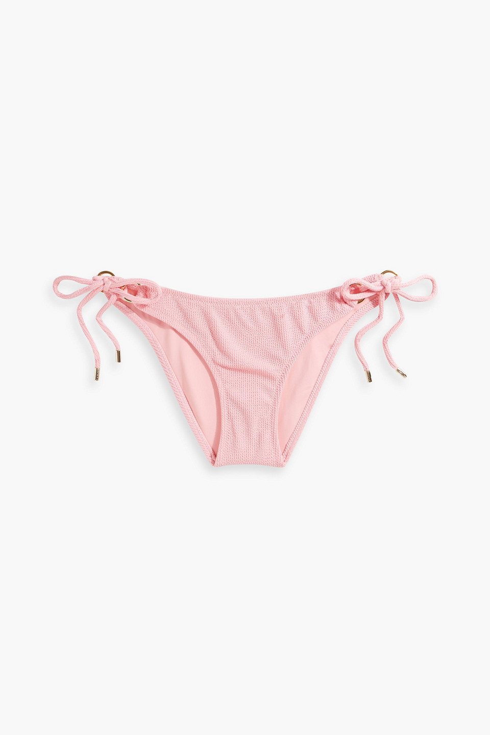 Melissa Odabash Tortola Embellished Seersucker Low-rise Bikini Briefs In Baby Pink