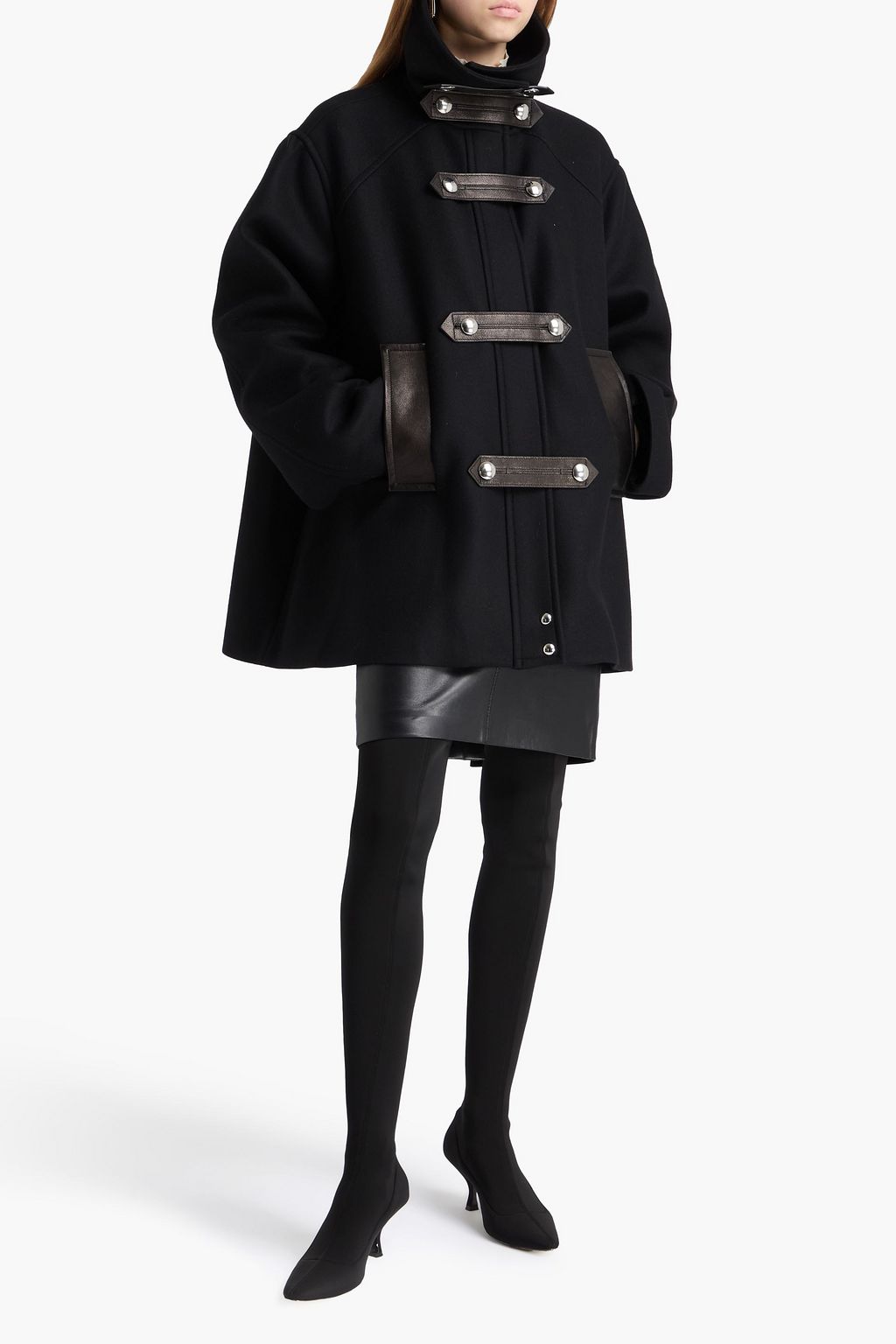 KHAITE Leather-trimmed wool-blend coat