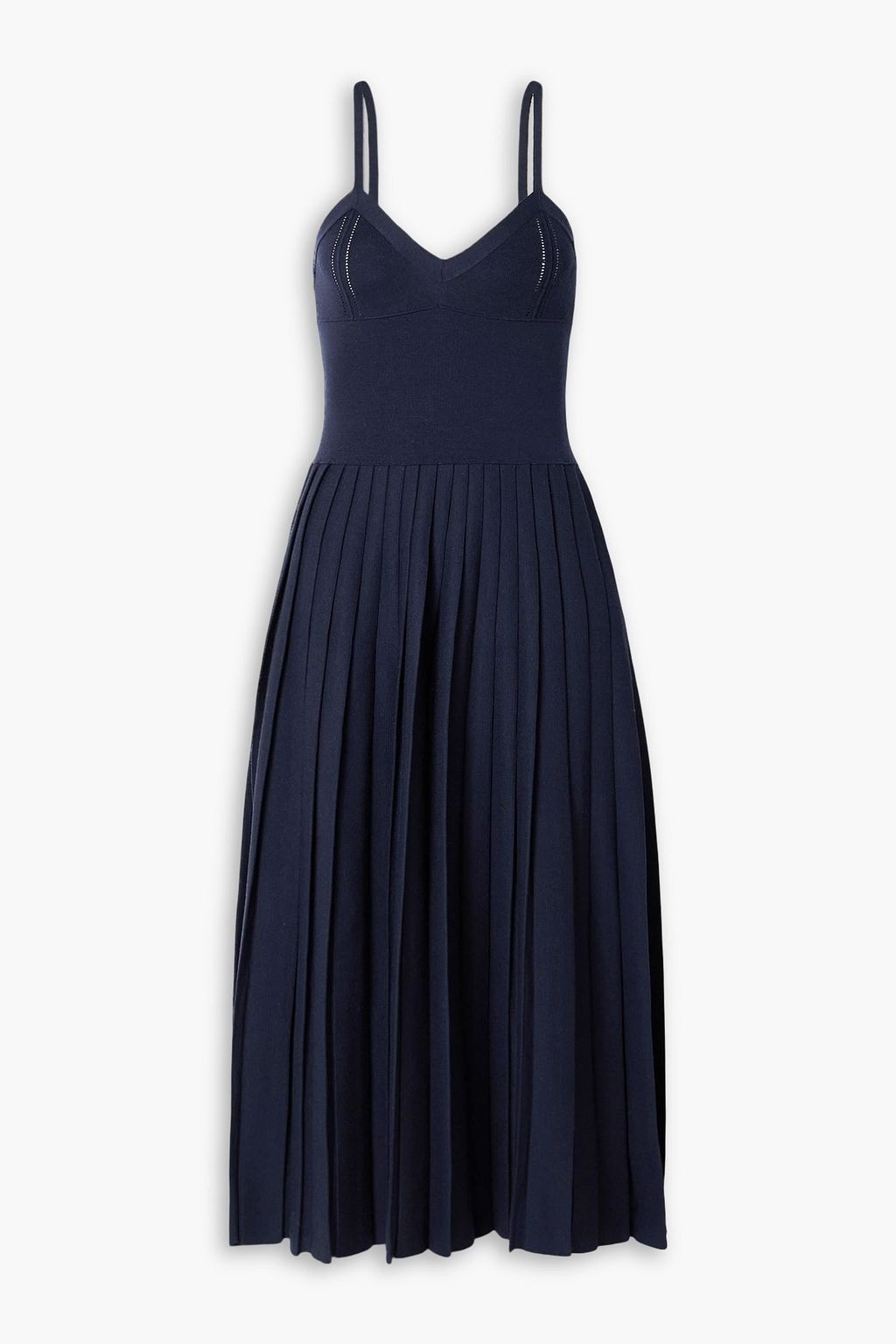 KHAITE Elio pleated pointelle-trimmed wool-blend midi dress | THE OUTNET KHAITE Elio pleated pointelle-trimmed wool-blend midi dress | THE OUTNET