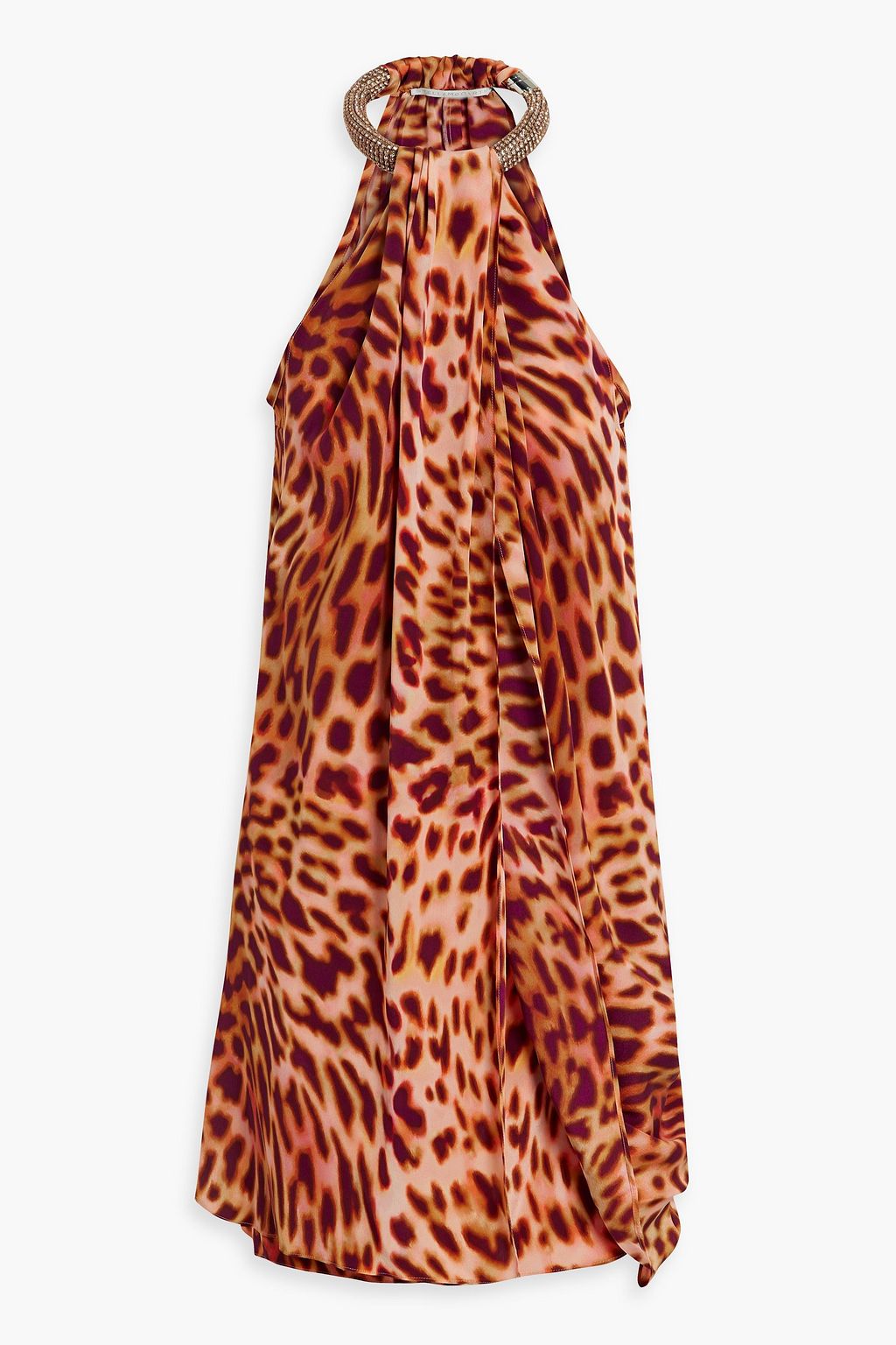 Crystal embellished leopard print silk chiffon mini dress peach IT 36