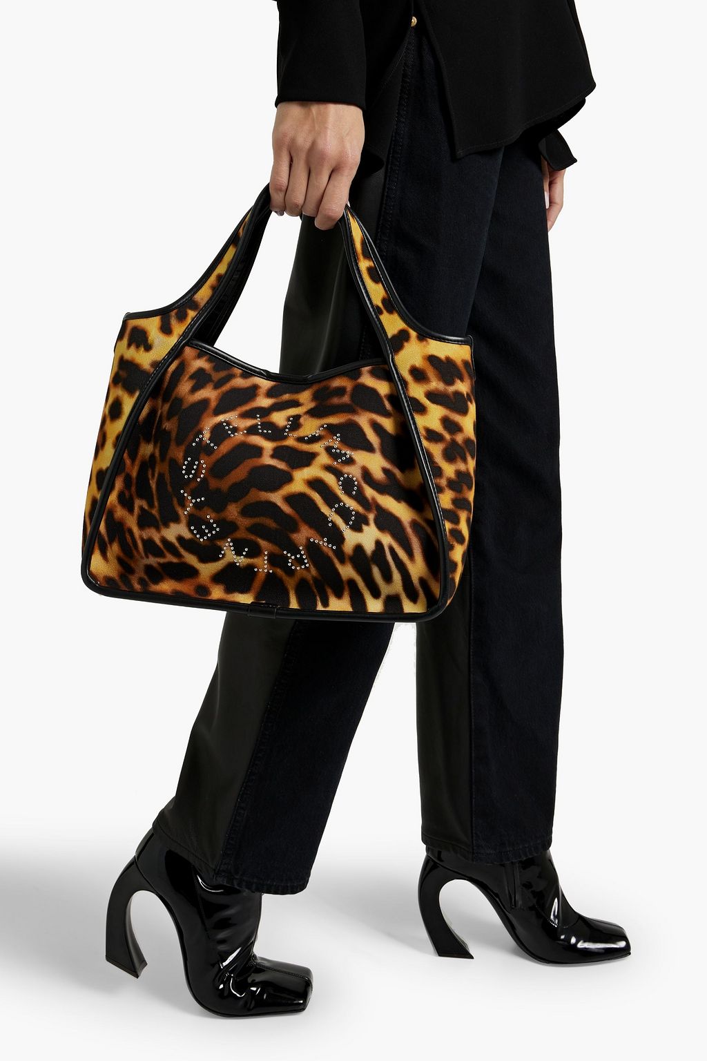 STELLA MCCARTNEY Studded leopard print canvas tote THE OUTNET