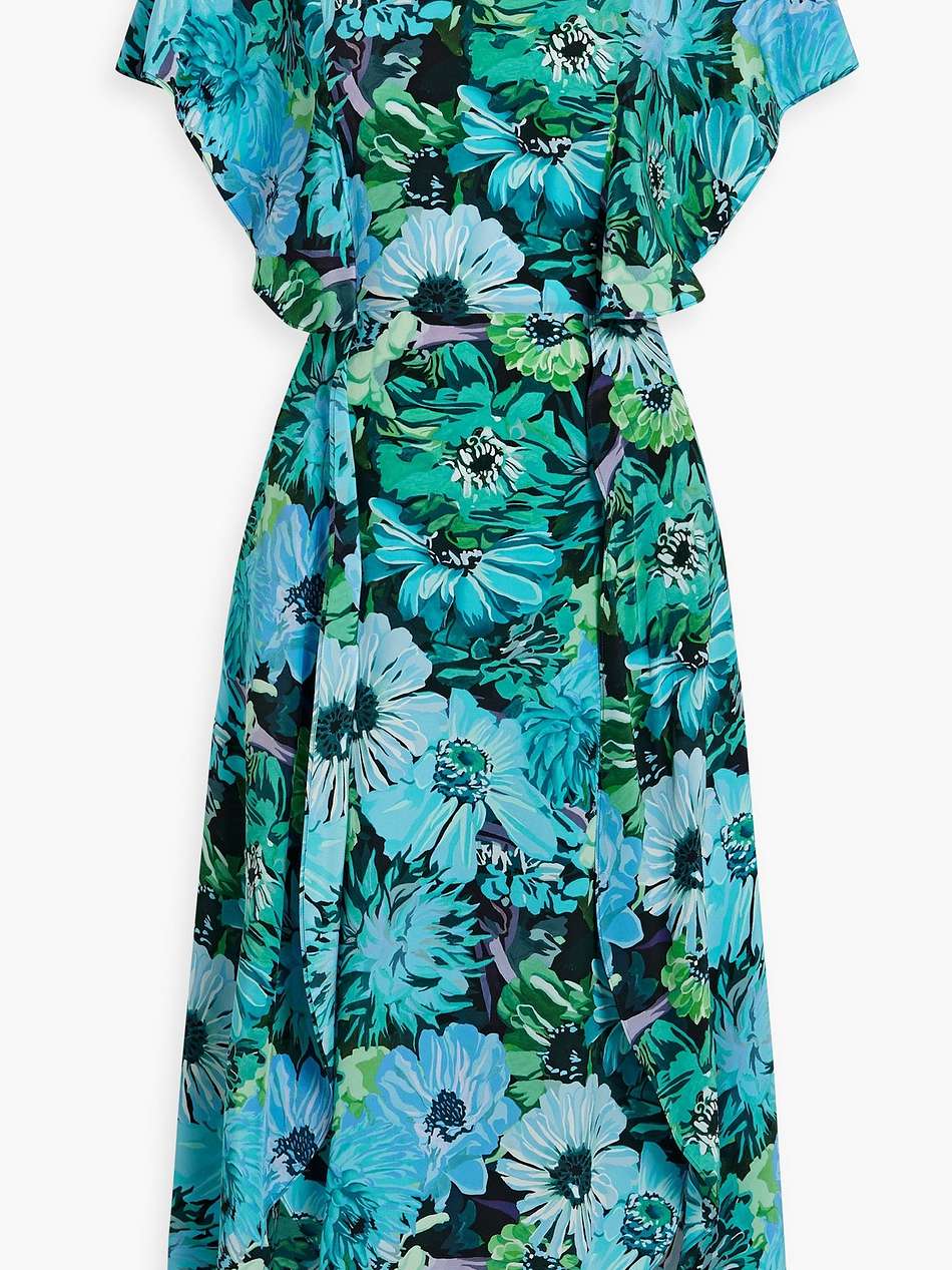 floral-print silk crepe de chine midi dress