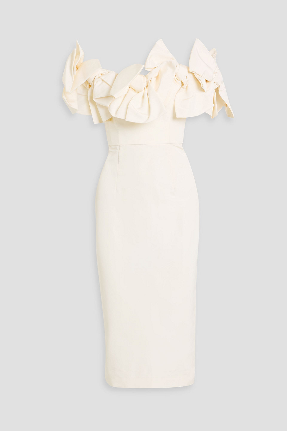 carolina herrera - off-the-shoulder bow-detailed silk-taffeta midi dress - white - us 2