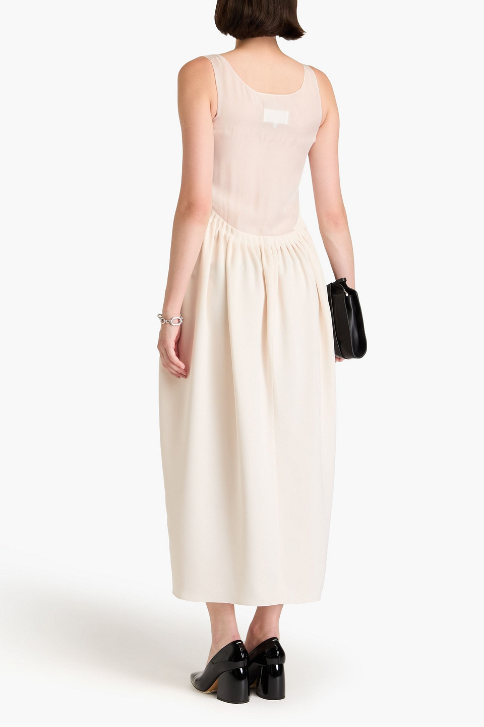 Maison Margiela Mm1 Sleeveless Silk Dress With Chiffon Embroidered Bodice An In Cream