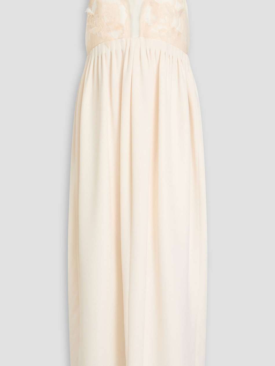 embellished pleated silk-chiffon and twill midi dress