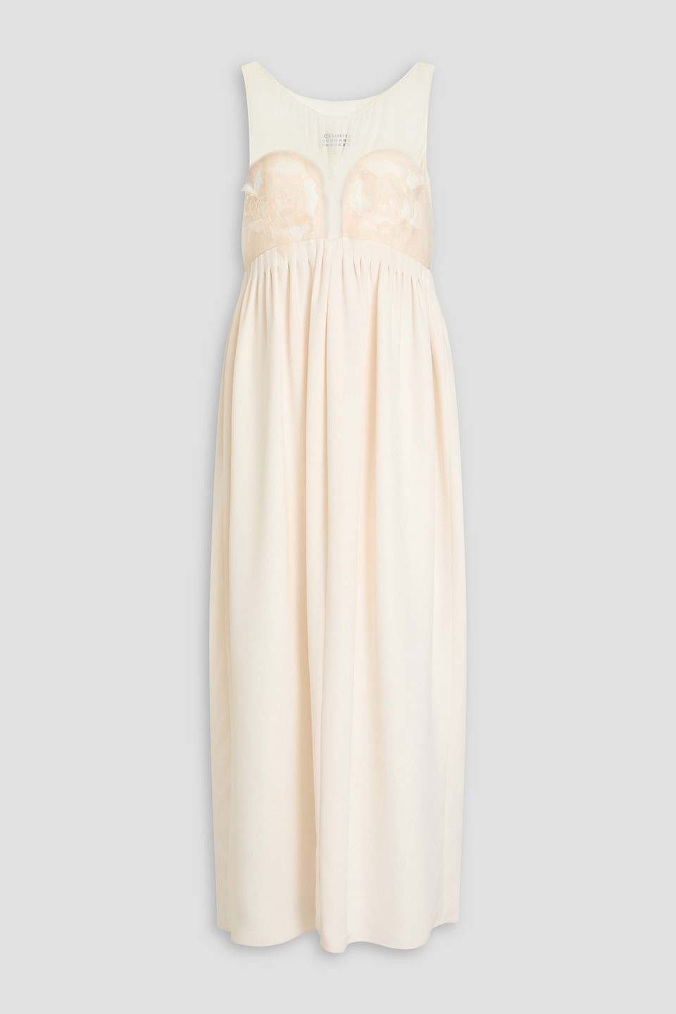 Maison Margiela Mm1 Sleeveless Silk Dress With Chiffon Embroidered Bodice An In Cream
