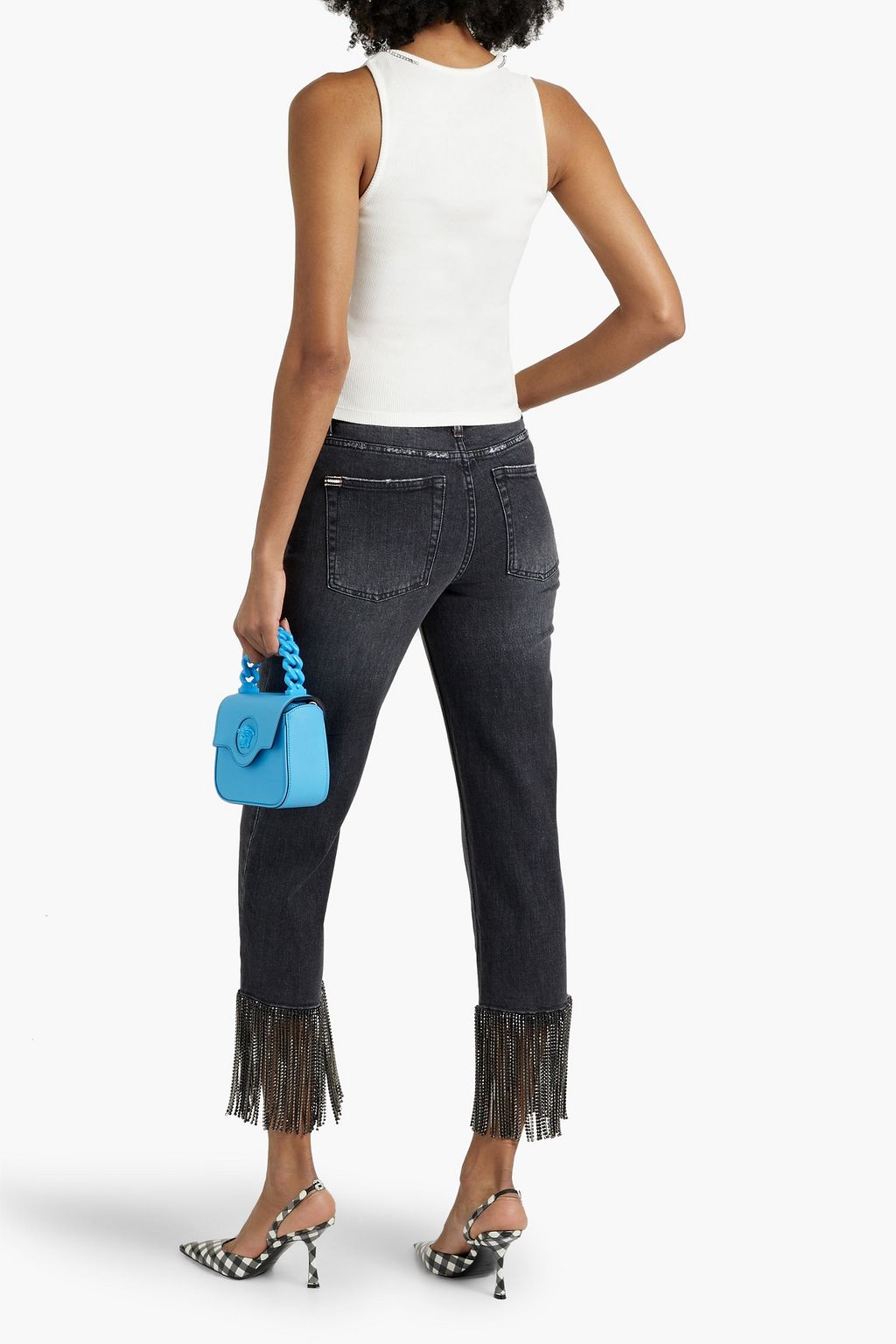 ALICE + OLIVIA JEANS جينز “أميزنج” قصير بقصة بويفريند وتصميم مزركش