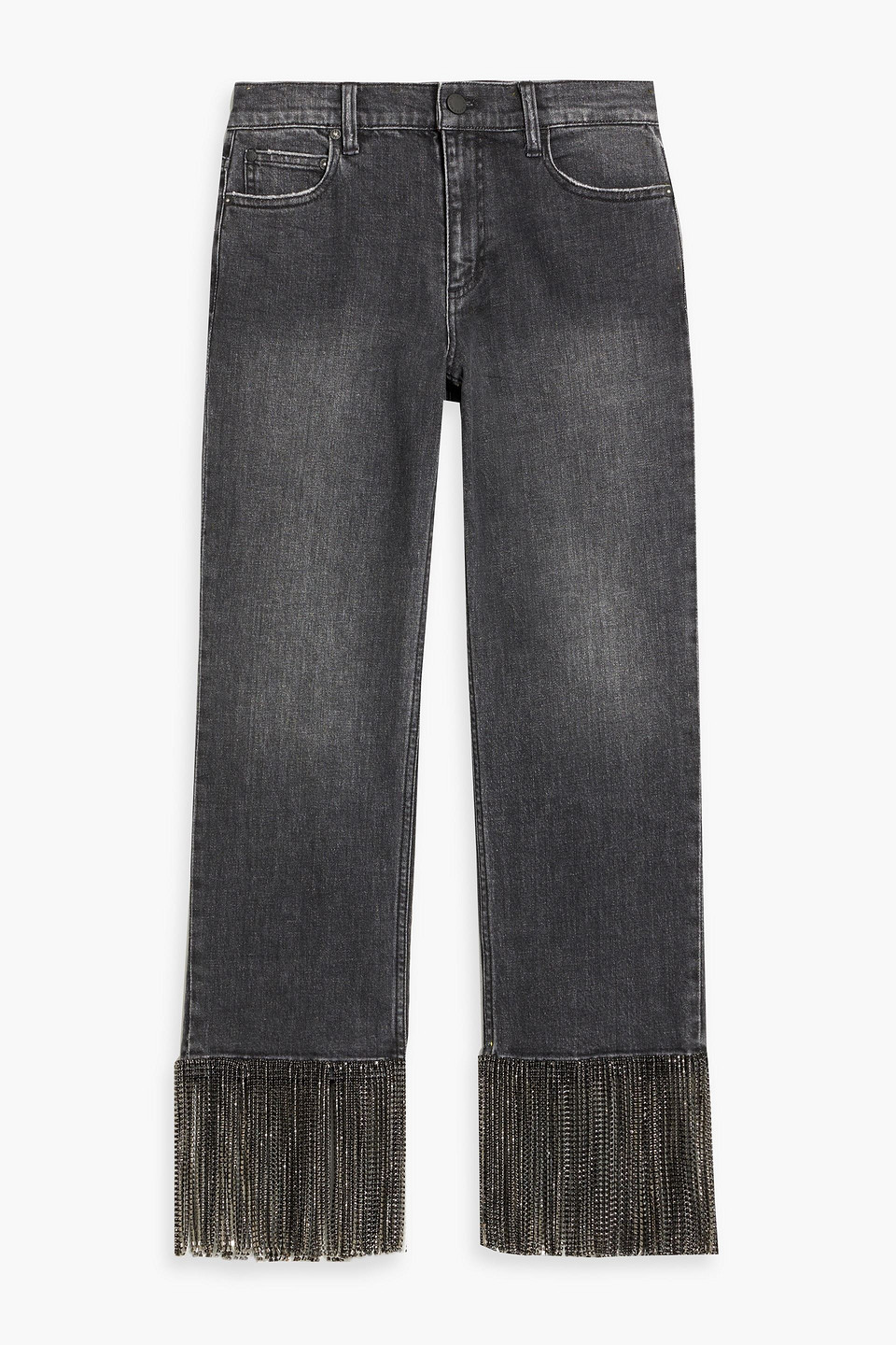 Alice And Olivia Amazing Cropped Embellished Boyfriend Jeans In Black
