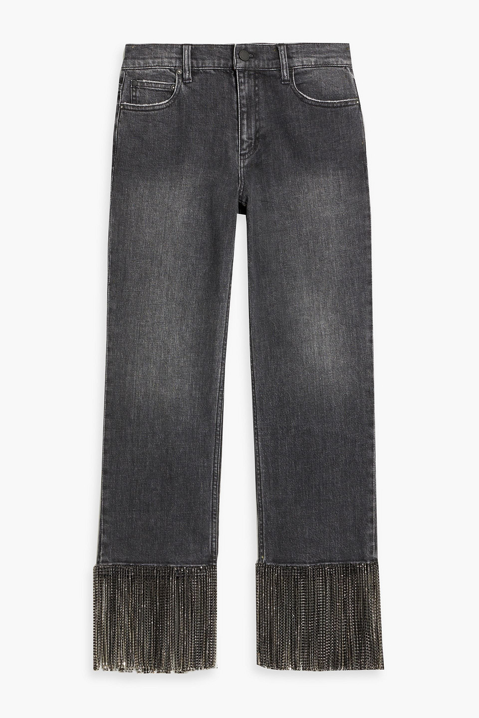 Alice And Olivia Amazing Cropped Embellished Boyfriend Jeans In Black