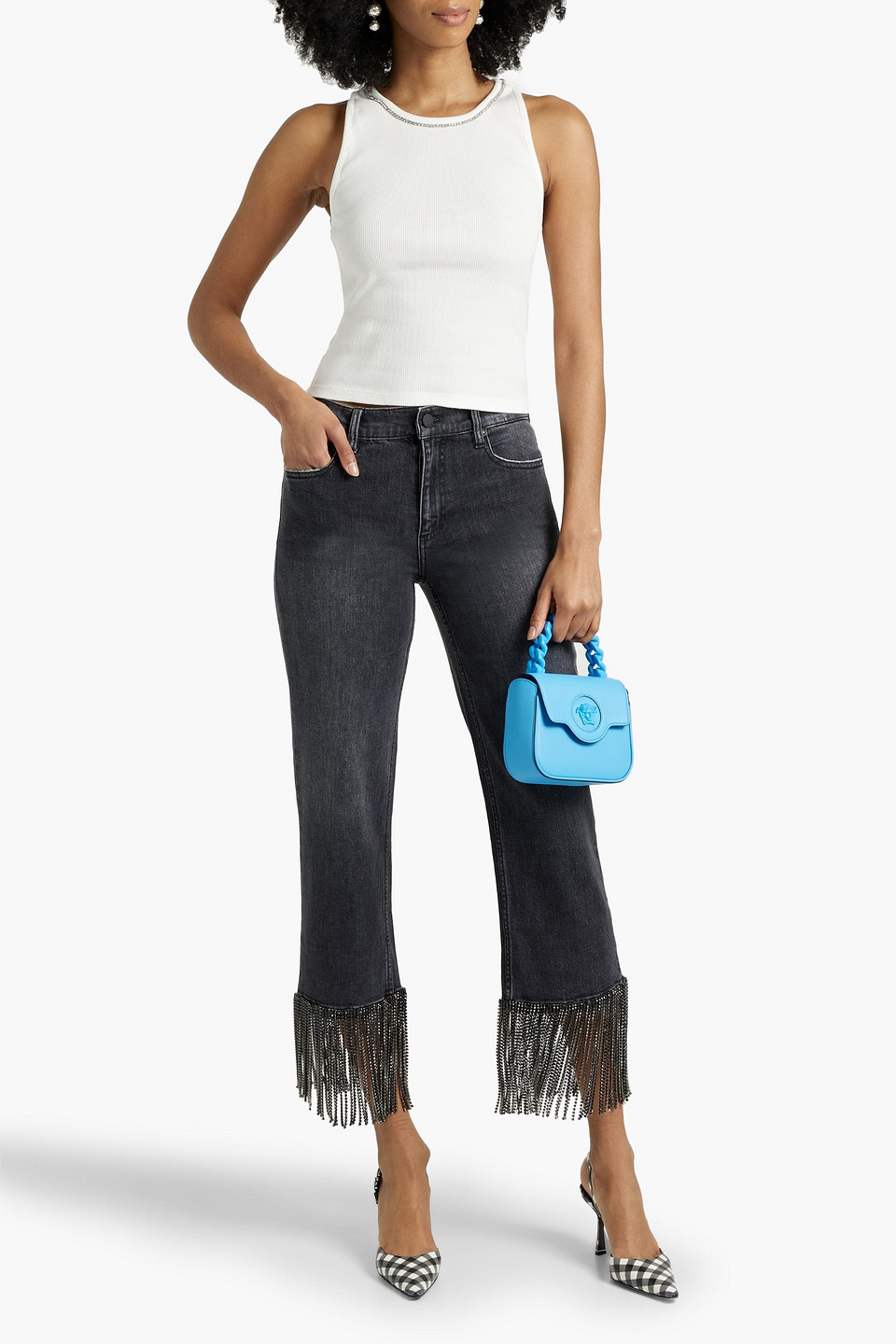 Shop Alice And Olivia Amazing Cropped Embellished Boyfriend Jeans In Black