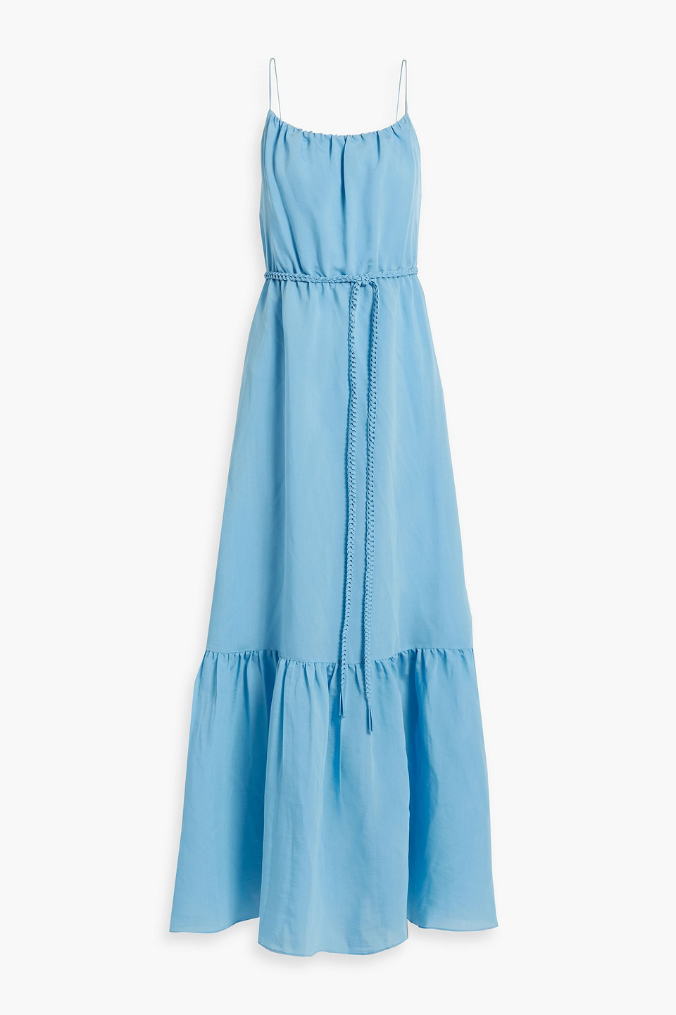 alice and olivia blue ruffle dress Alice + Olivia Florrie Ruffle Midi Dress Indigo/Beige 10