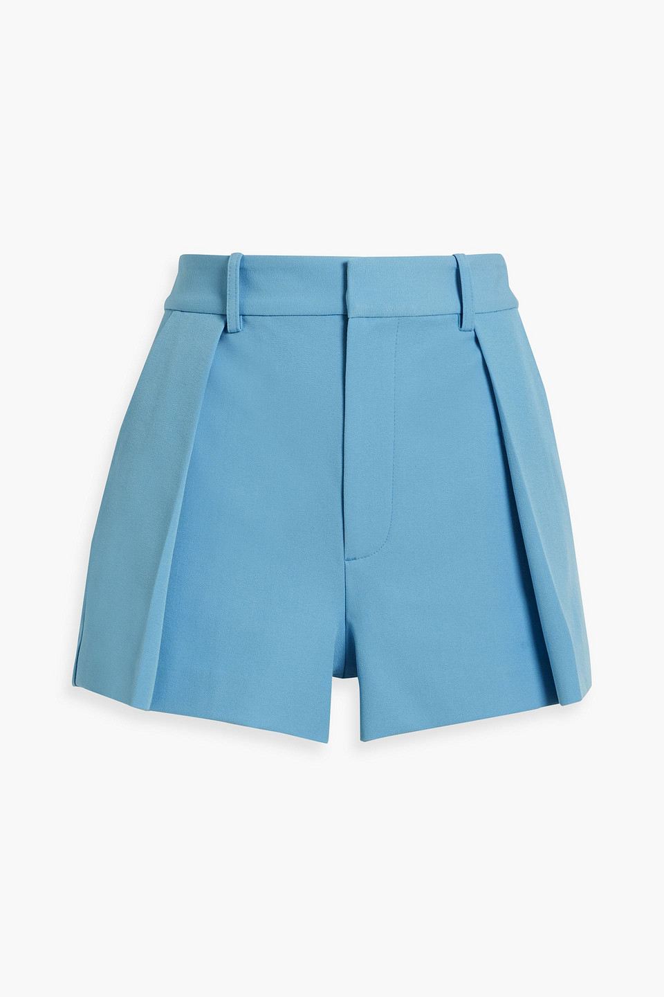 Shop Alice And Olivia Gary Pleated Stretch-crepe Shorts In Light Blue