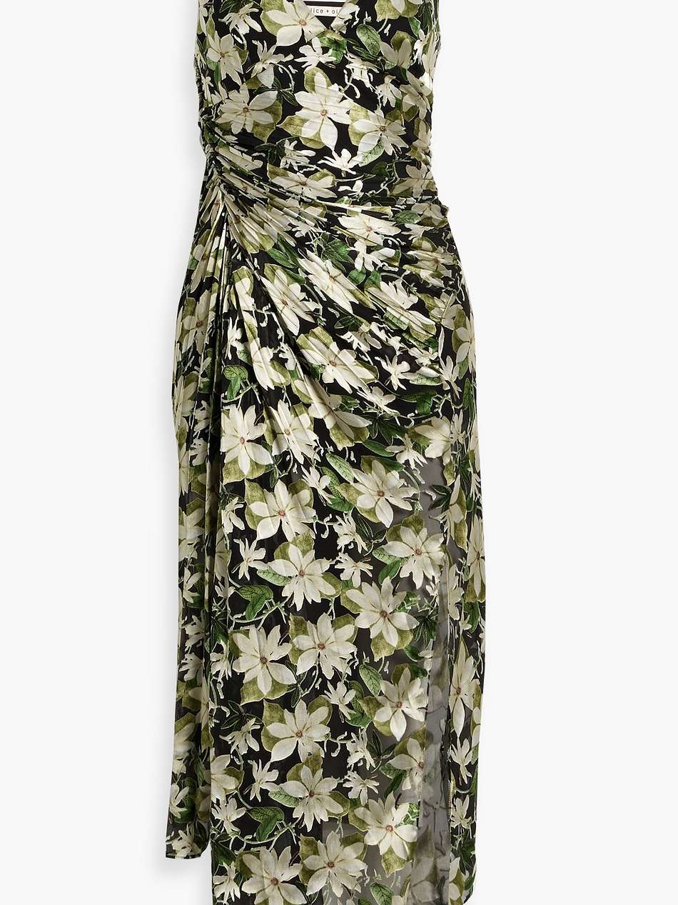 shawna asymmetric floral-print fil coupé satin midi dress