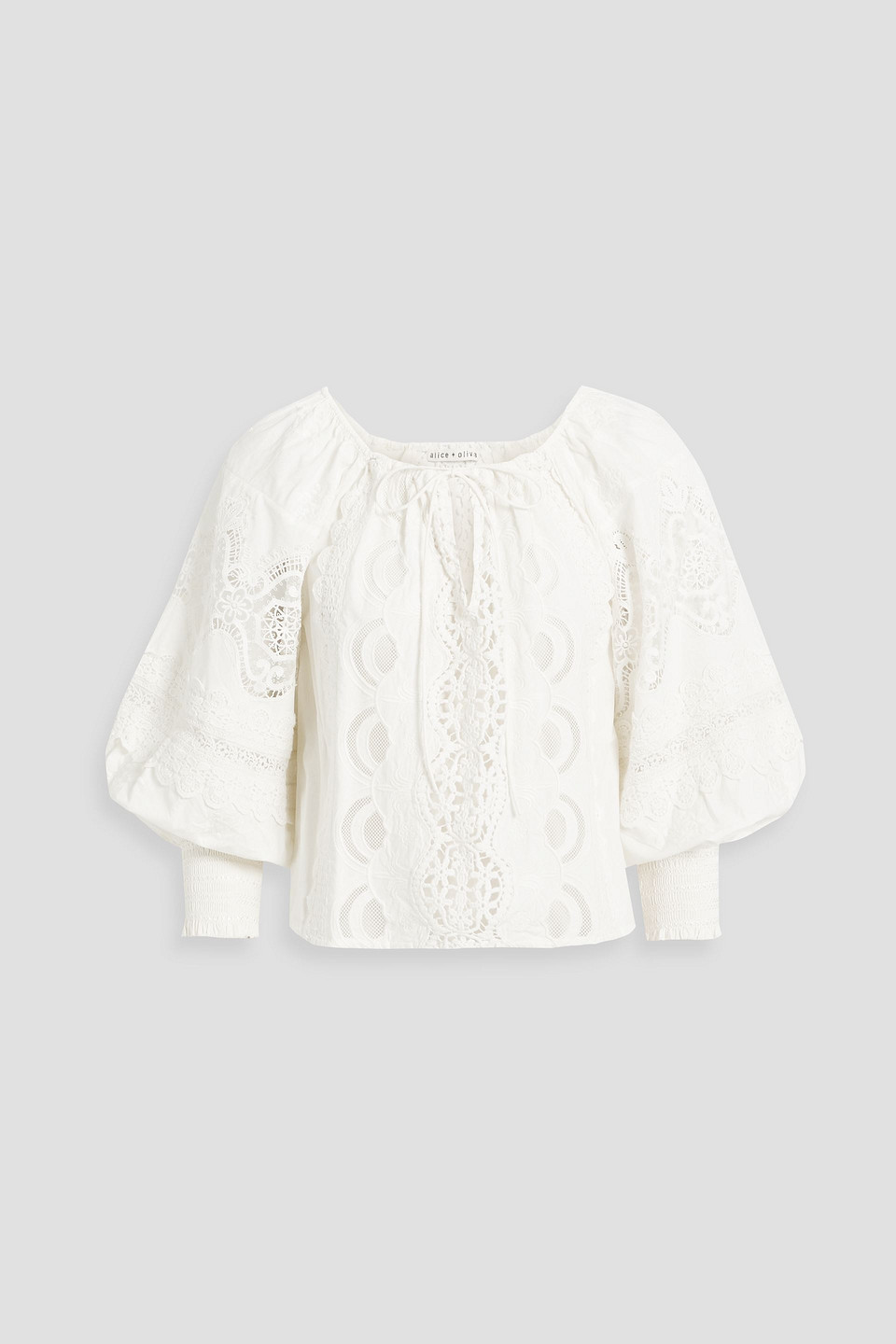 Alice And Olivia Alta Guipure Lace-paneled Cotton Blouse In Ecru