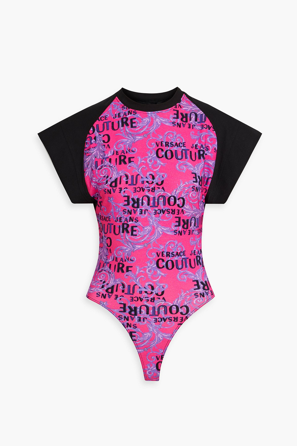 Versace Logo-print Stretch-jersey Bodysuit In Magenta