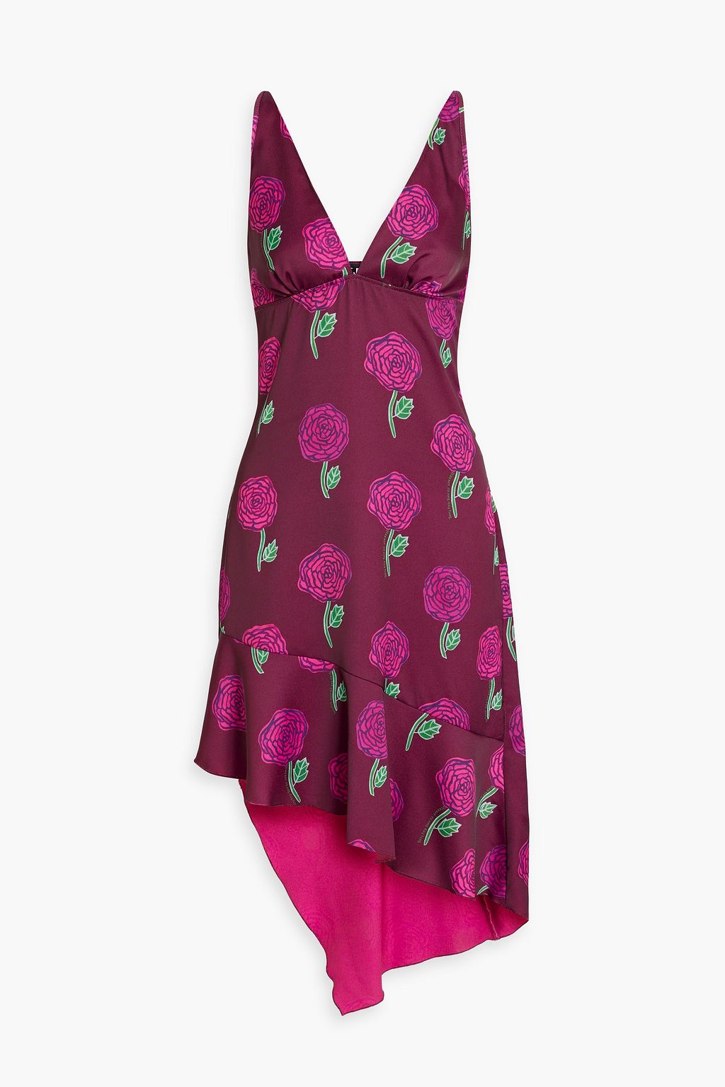 Asymmetric floral print satin crepe dress