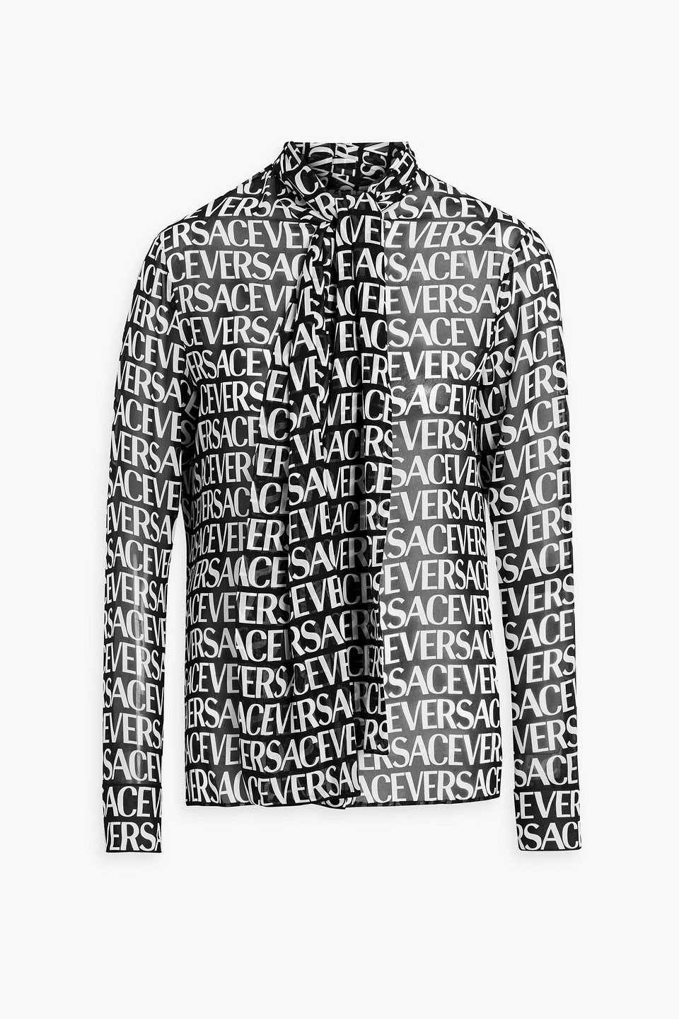 Pussy-bow logo-print silk-chiffon blouse