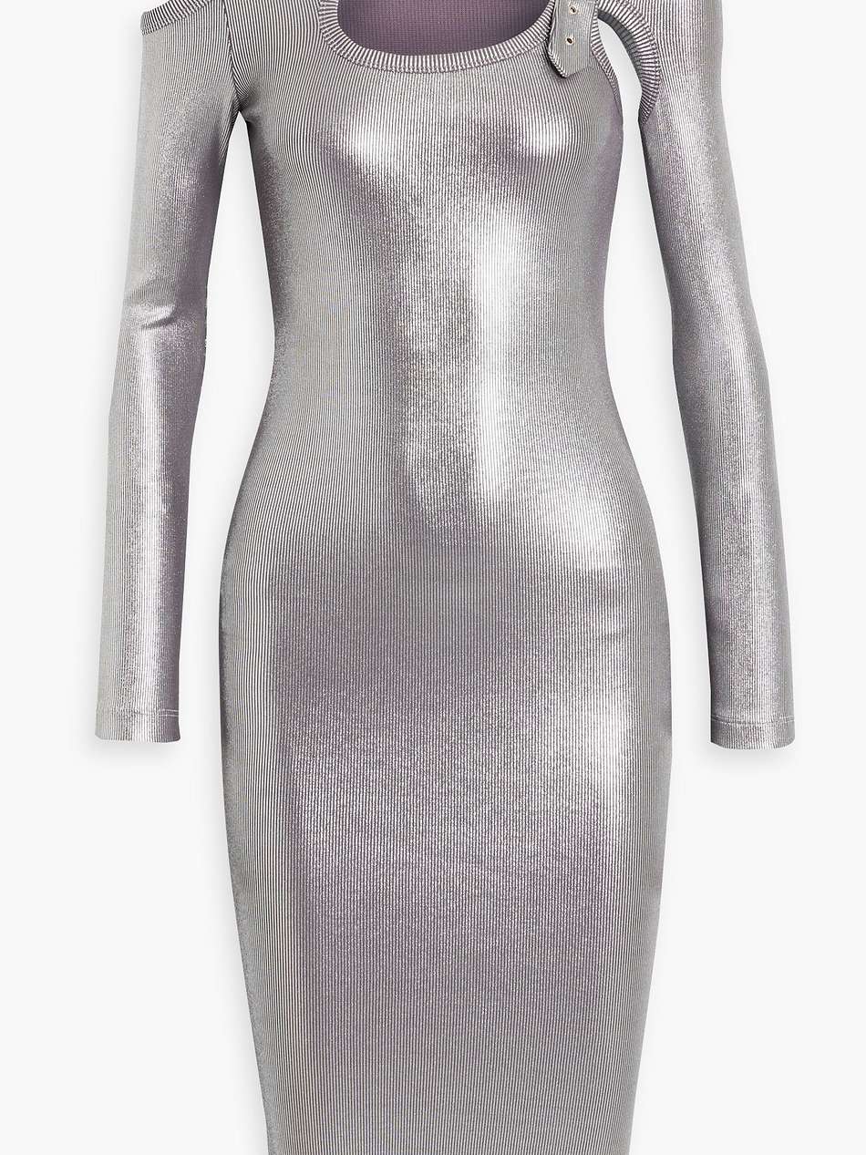 cutout metallic ribbed-knit midi dress