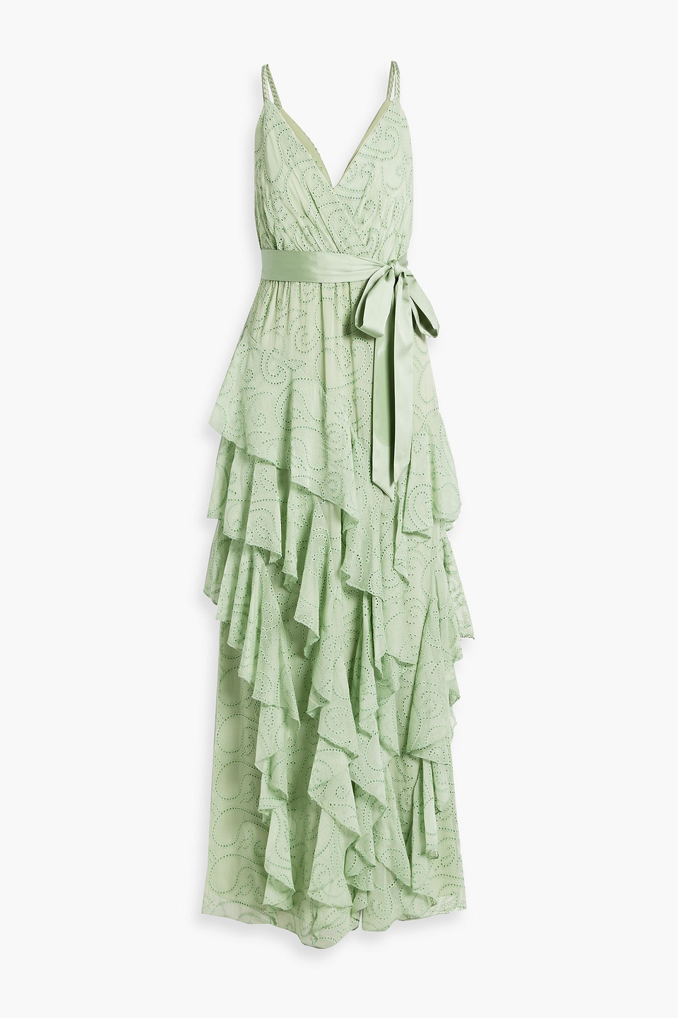 Alice And Olivia Emelia Ruffled Broderie Anglaise Maxi Dress In Mint