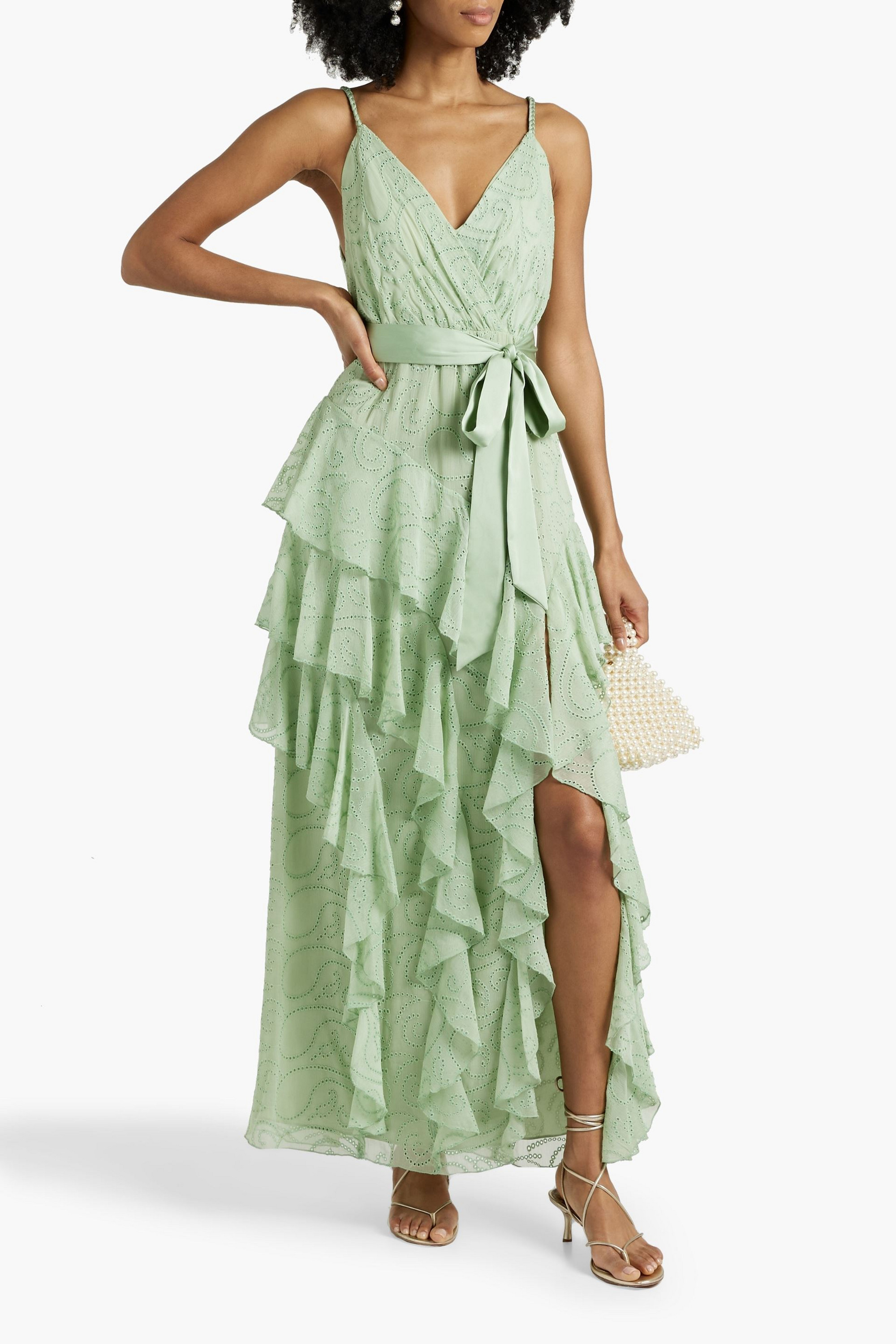 alice + olivia Emelia ruffled broderie anglaise maxi dress