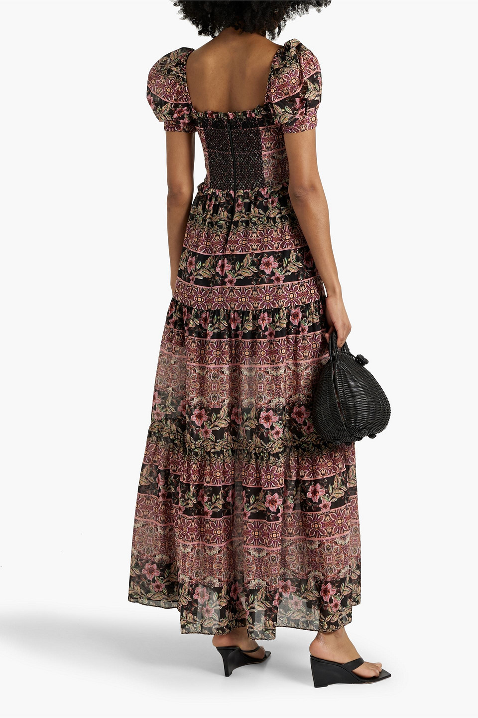 Shop Alice And Olivia Andrea Tiered Cotton And Silk-blend Maxi Dress In Antique Rose