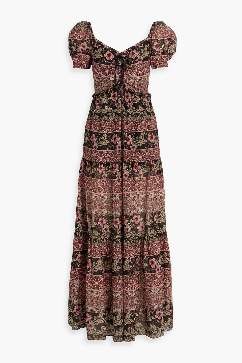 Shop Alice And Olivia Andrea Tiered Cotton And Silk-blend Maxi Dress In Antique Rose