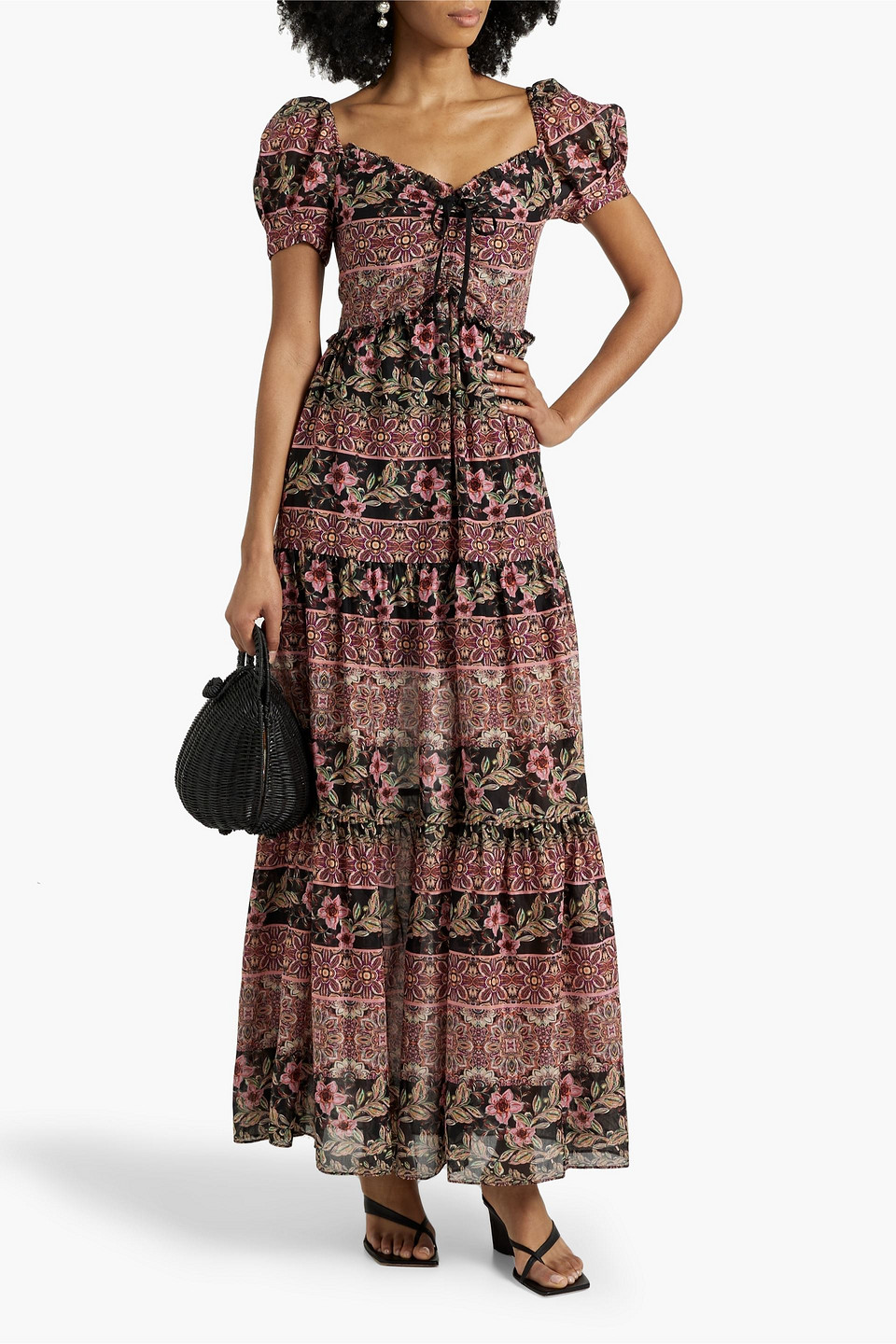 Shop Alice And Olivia Andrea Tiered Cotton And Silk-blend Maxi Dress In Antique Rose