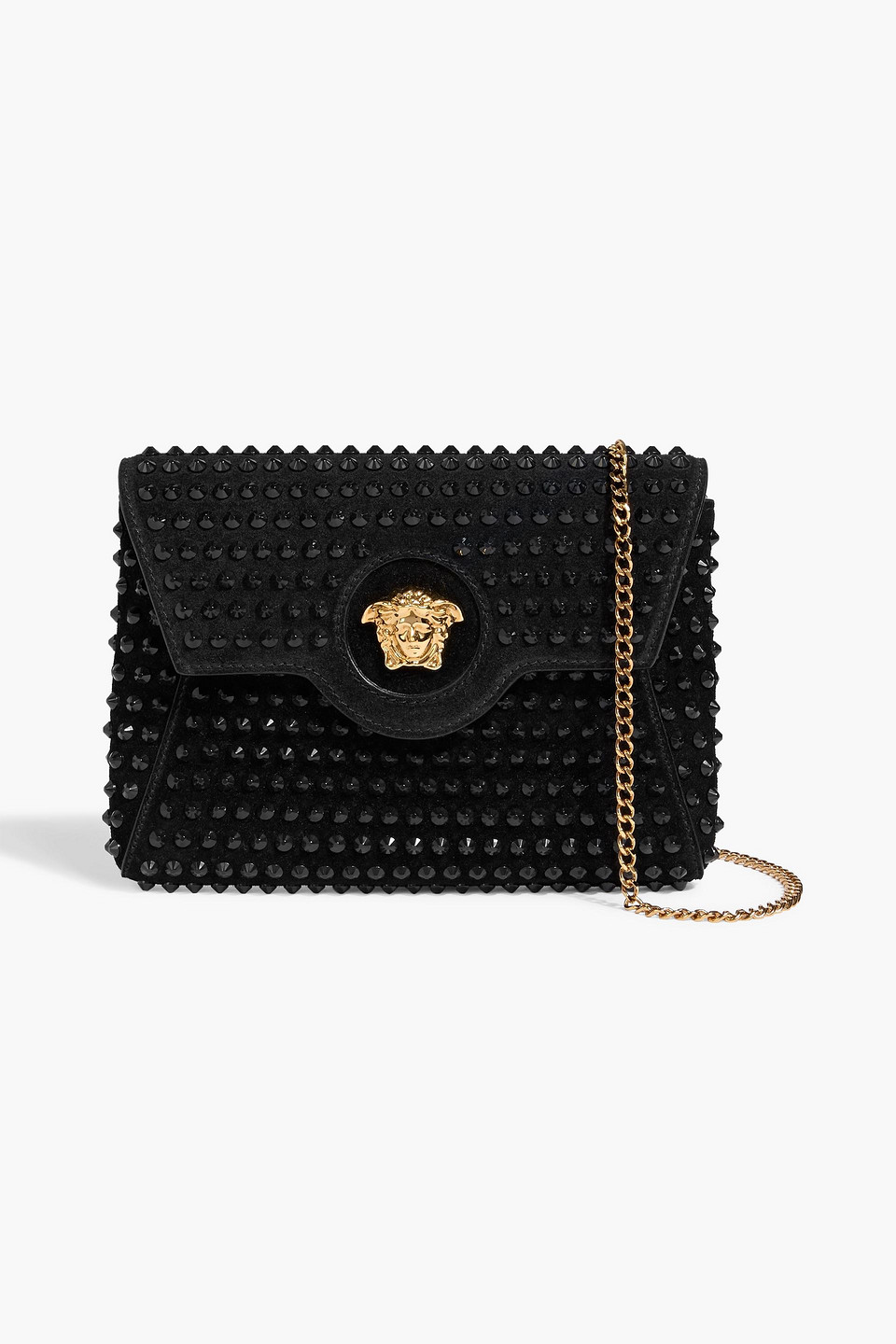 versace - la medusa crystal-embellished suede cross-body bag - black - onesize