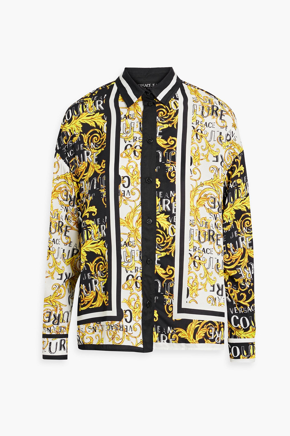 Versace Printed Satin-twill Shirt In Yellow