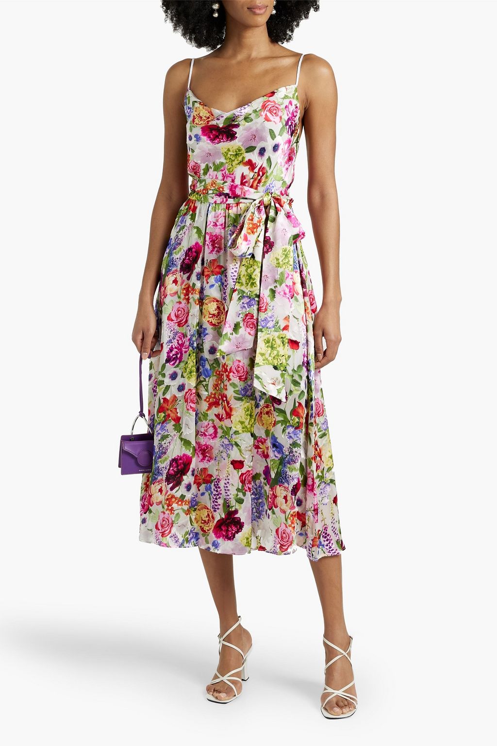 ALICE + OLIVIA フィルクーペシフォン ミディワンピース フローラルプリント