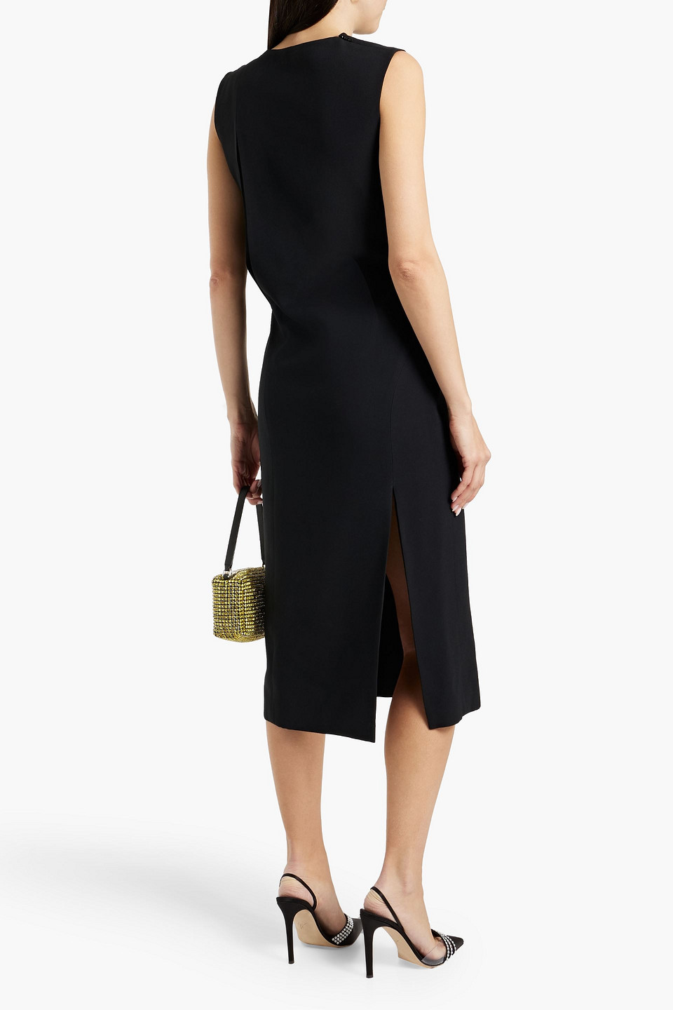 Shop Versace Cutout Crepe Midi Dress In Black