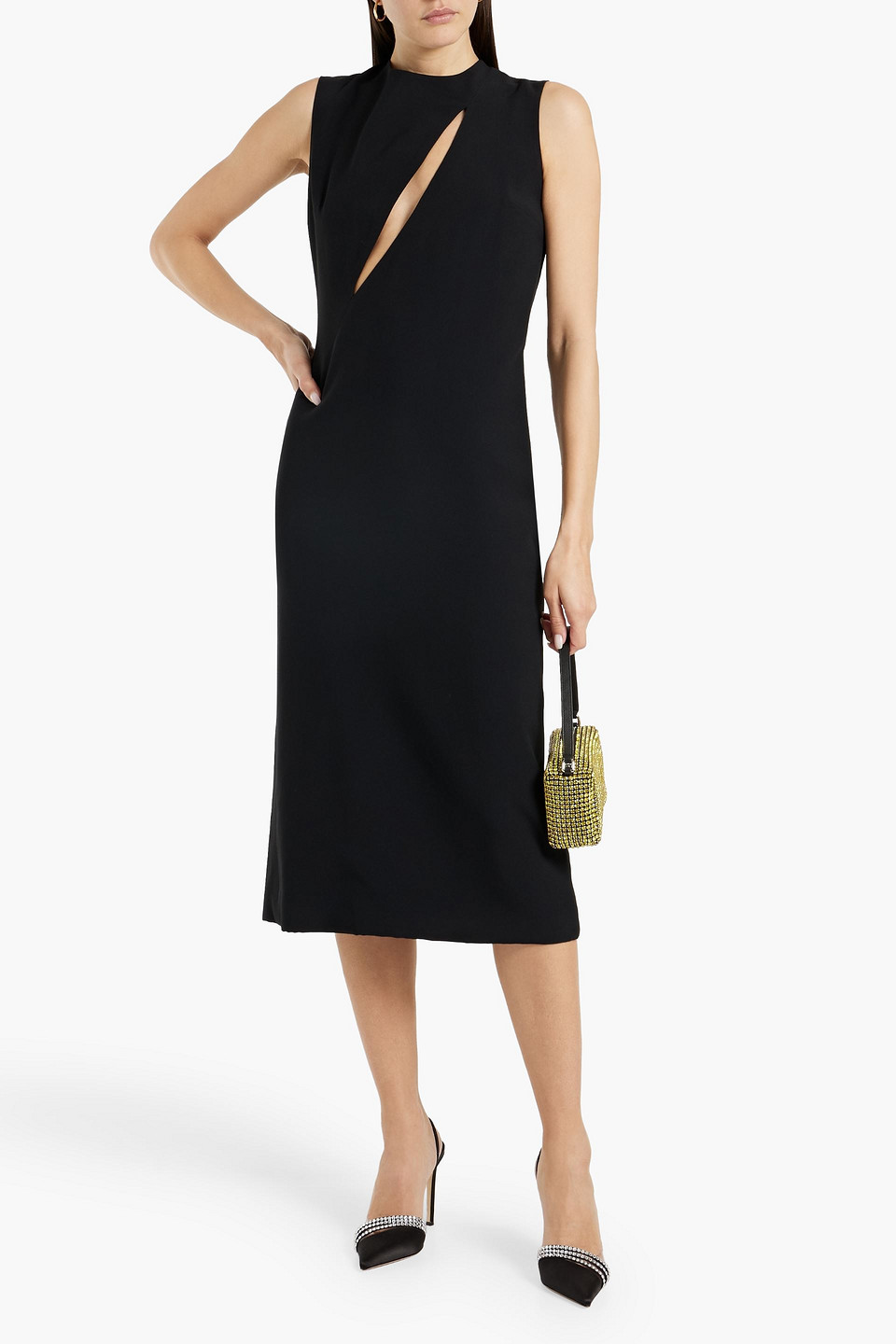 Shop Versace Cutout Crepe Midi Dress In Black