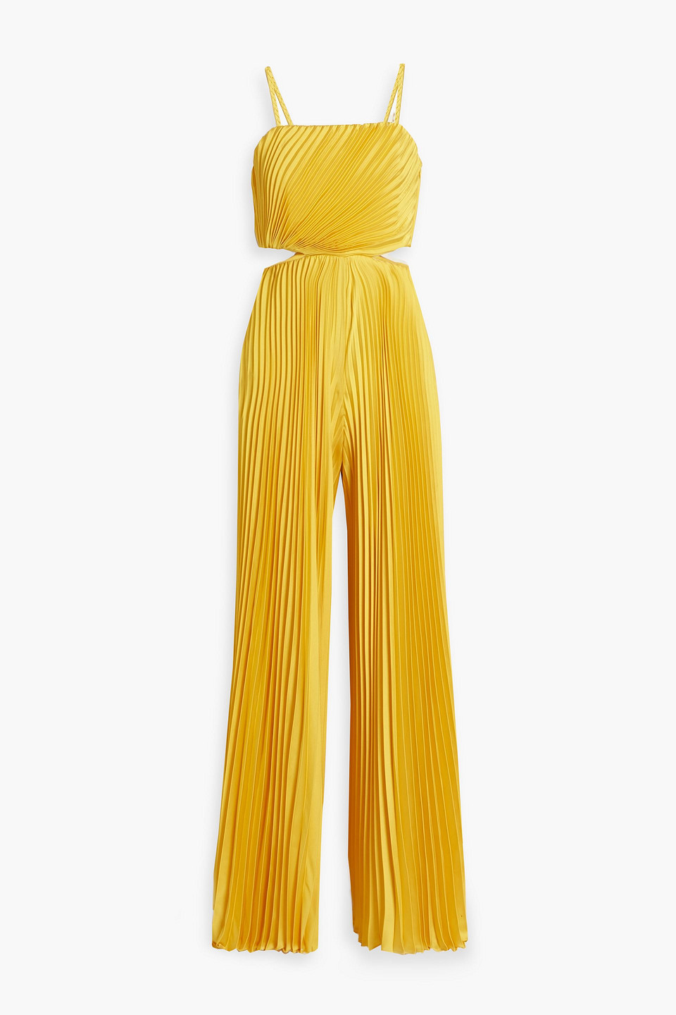 ALICE AND OLIVIA POWELL PLEATED CUTOUT SATIN WIDE-LEG JUMPSUIT