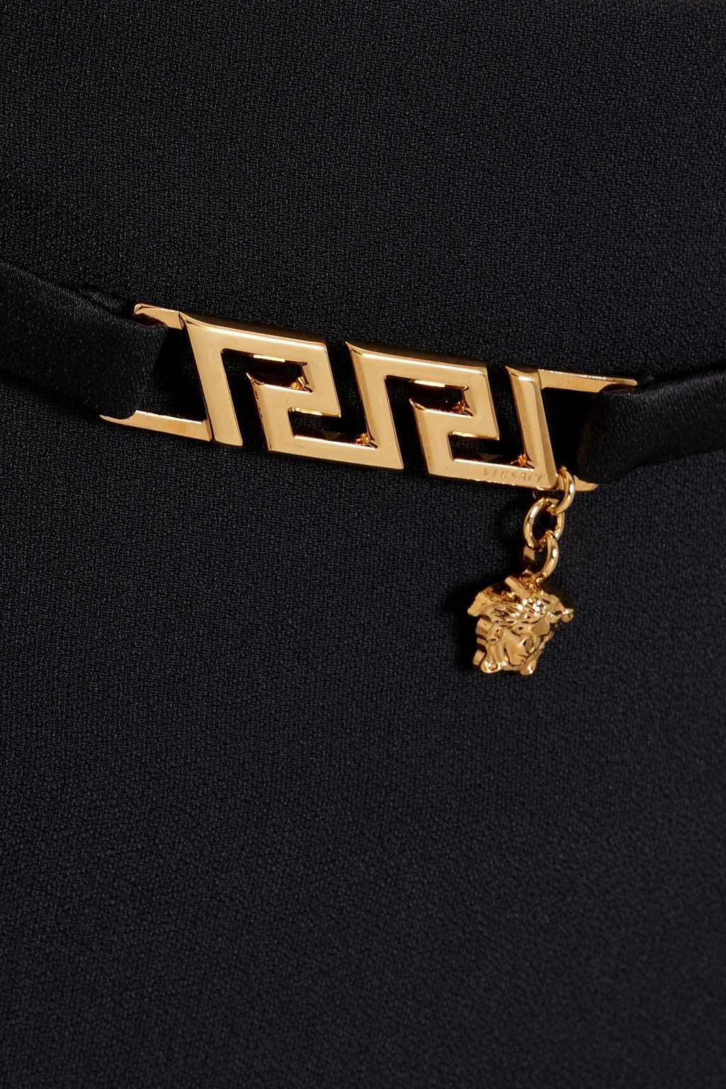 VERSACE Belted pleated crepe mini skirt