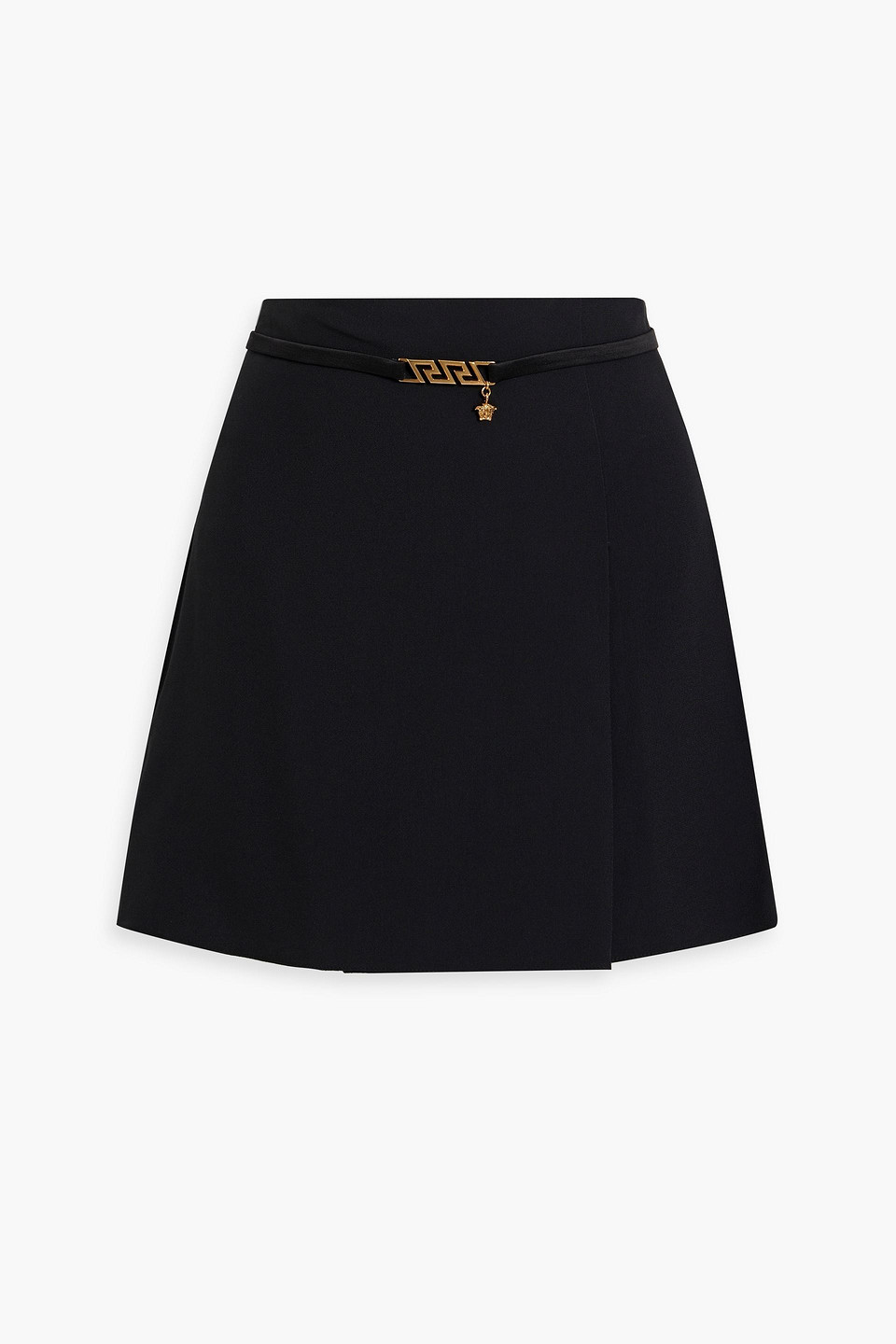 Versace Belted Pleated Crepe Mini Skirt In Black